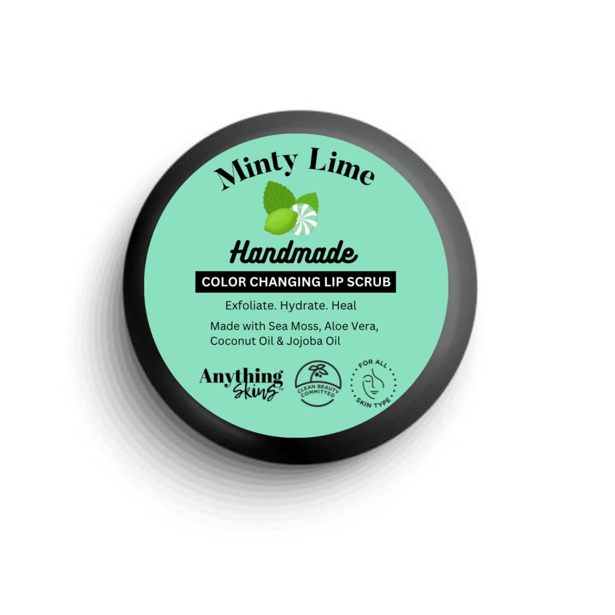 Handmade Anything Skins 100% Natural Color Changing Lip Scrub Conditioning Moisturizing Exfoliator Gentle Exfoliant, Sugar Polish and Scrubber for Chapped Dry Lips, 1oz (Minty Lime, 1oz)