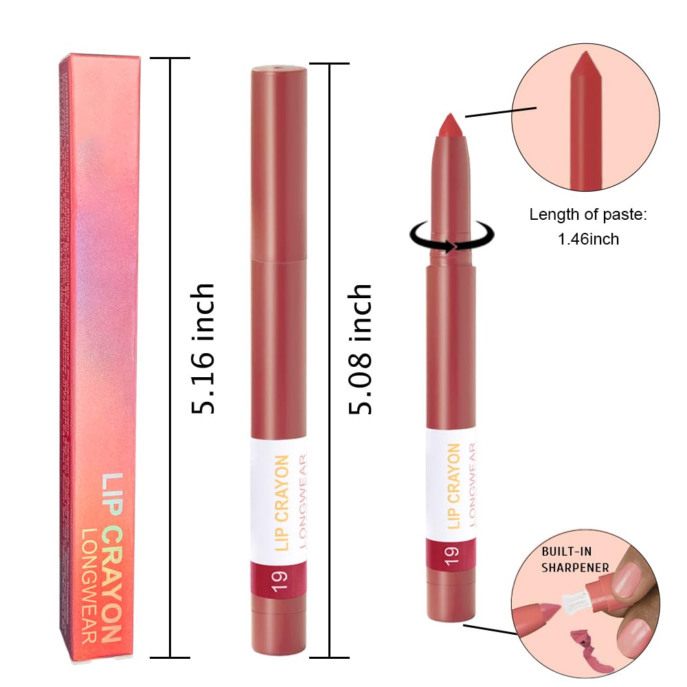 BINGBRUSH Lip Crayons Matte Longwear Lipstick Pack Set,Moisture Smooth Lipliner With Built-in Sharpener Ultimate Super Stay Ink Lip Crayon for Makeup-Waterproof Velvet Lipgloss Lip Stain(19Fire Brick)
