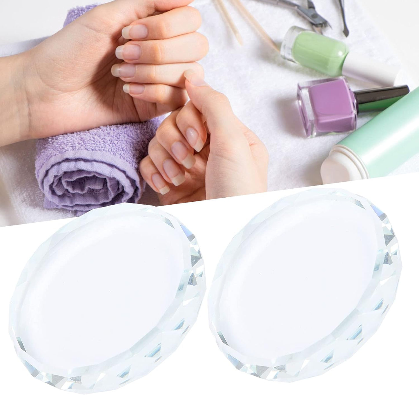 Nail Art Palette, 2pcs Nail Art Palettes Color Mixing Tool for DIY Makeup Mixing Palette Drawing Color Dish Toning Glass Nail Tips Painting Tray False Eyelash Glue Hold Makeup Pallet