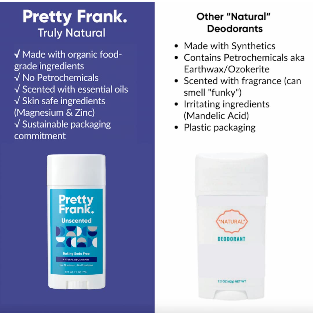 Pretty Frank Natural Aluminum-Free Deodorant Stick, Baking Soda-Free, Jasmine (1-Pack) | Sensitive Skin Friendly, Effective All-Day Odor Control for Women & Men, Organic Ingredients and Essential Oils