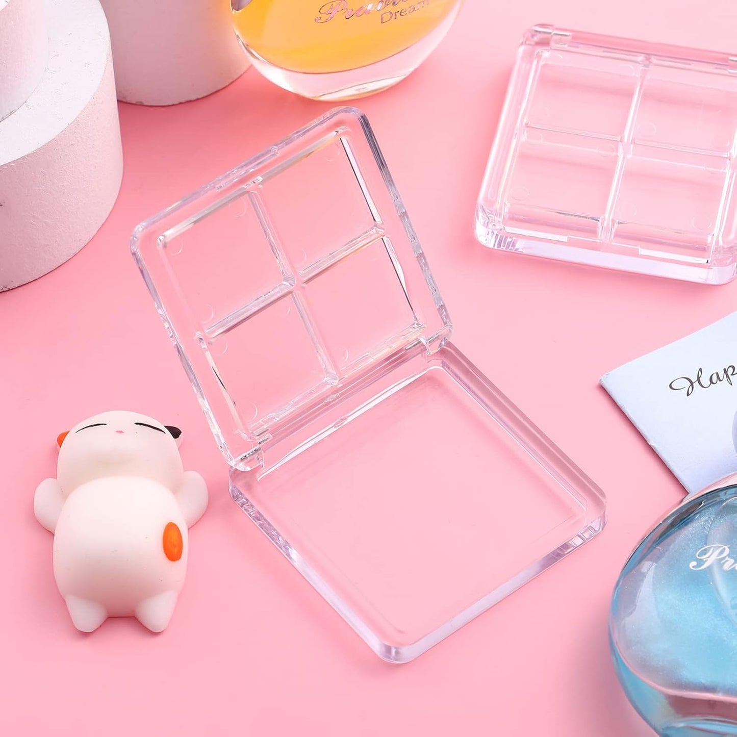 Beaupretty 4 Pieces Empty Eyeshadow Pallet 4 Grids Eye Shadow Lipstick Storage Case Box Clear Makeup DIY Cosmetic Organizer Container