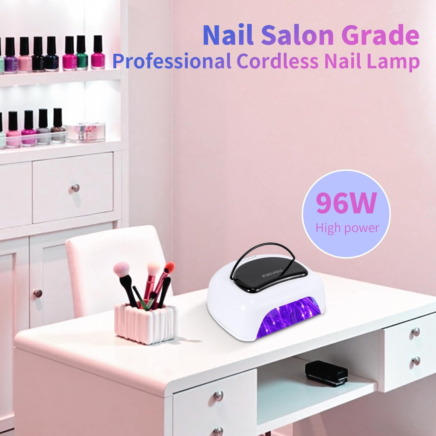 Cordless Rechargeable UV LED Nail Lamp,96W UV Light for Gel Nails with Metallic Reflector & Metal Base, Fast Curing Lamp Manicure,Pedicure,Ideal for Nail Salon and Home(White)