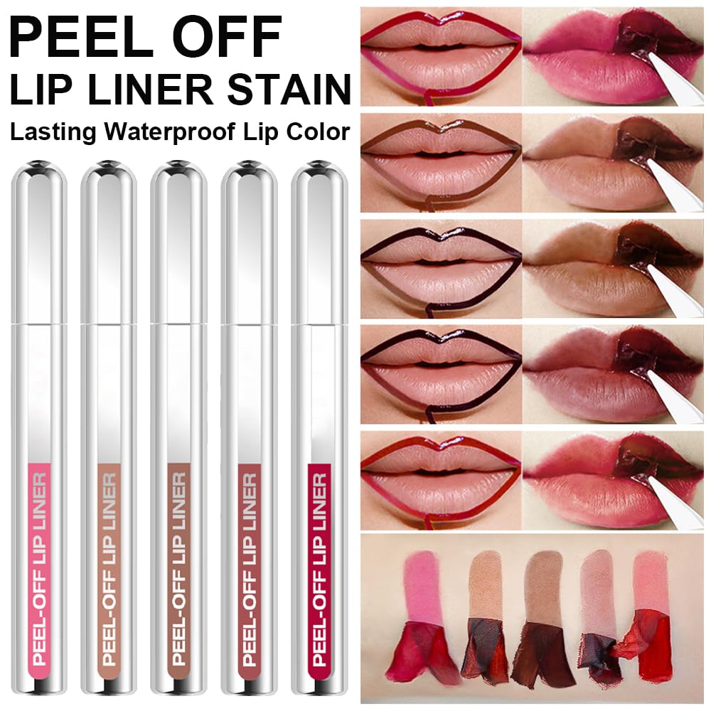 3 Colors Peel Off Lip Liner Stain Kit, Long Wear Matte Lip Tint Stain Set with Tweezer for Women, Waterproof Transfer Proof Highly Pigmented Peel Off Liquid Lipstick for All Skin Types (#3,4,5)