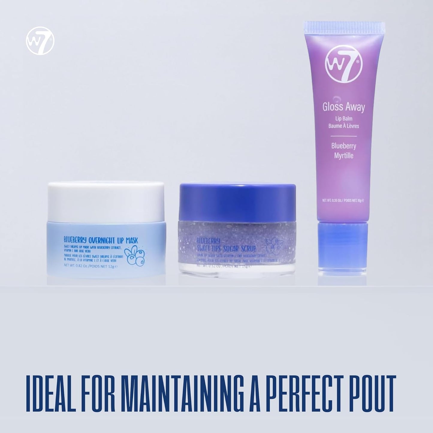 W7 Sweet Dreams Lip Care Trio - 3 Piece Gift Set - Overnight Lip Mask, Lip Balm & Lip Scrub - Blueberry