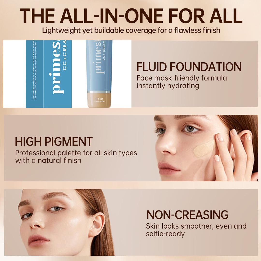 Primeskin Cc Cream for Older Women,Korean Cc Cream, Self Adjusting for Mature Skin, Satin Skin Korean 1.69 Fl Oz/50ml (TAN)