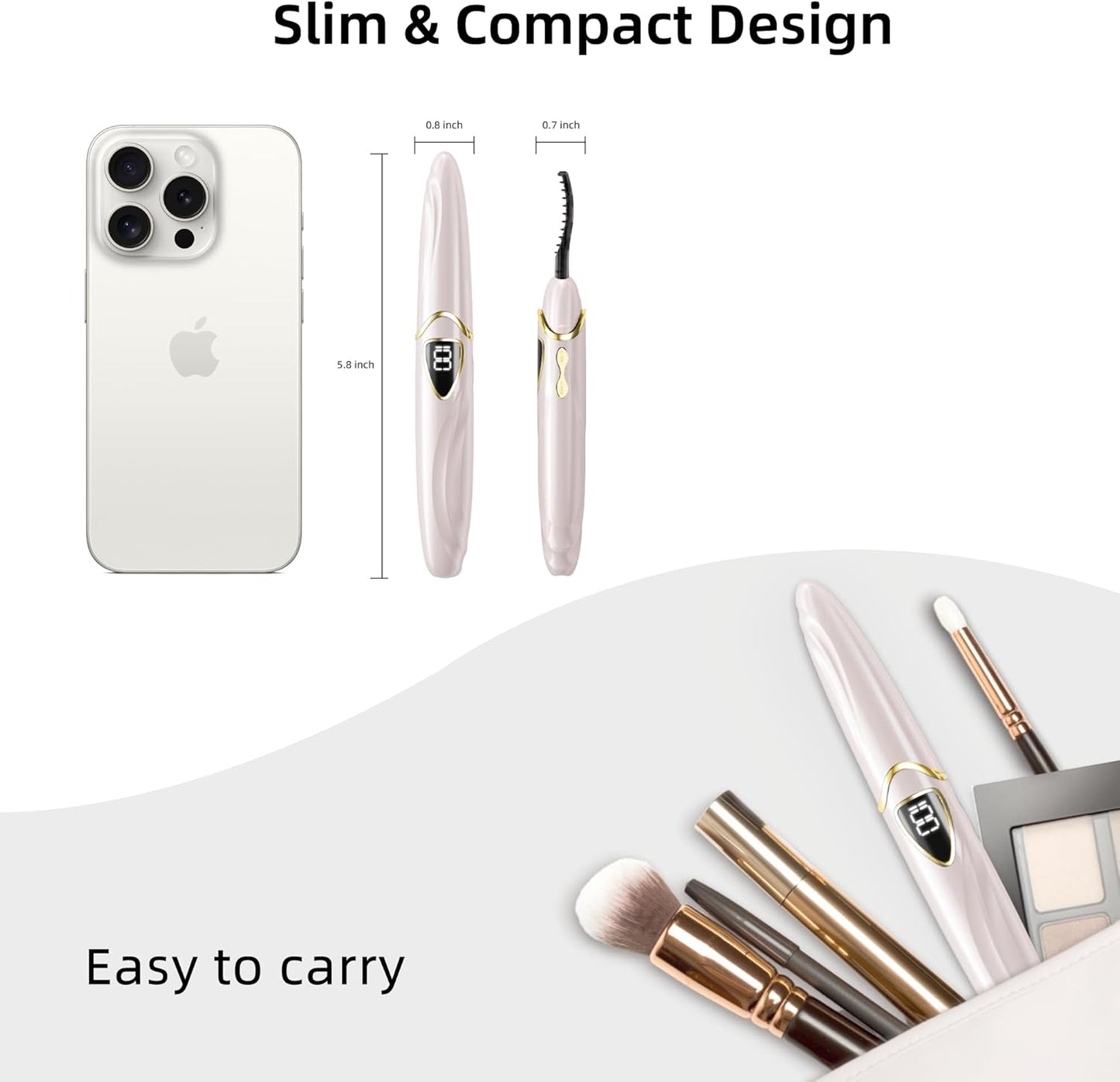 ZAPAL Heated Eyelash Curler, S600 Rechargeable Heated lash Curler, Intelligent Power Off Electric Eyelash Curler Heated Quickly 24 Hs Lasting Natural Makeup for Woman (Petal Pink/Gold, S600-148MM)