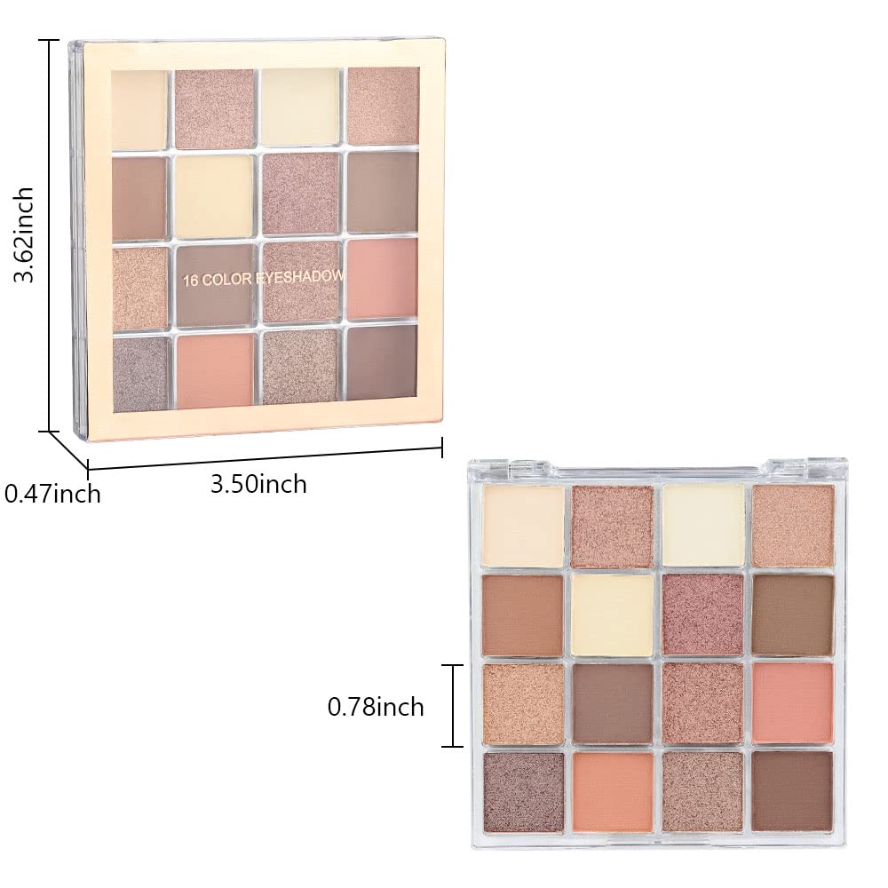 16 Girds Colorful Matte Shimmer Eyeshadow Palette for Eye Makeup,High Pigmented Eye Shadow Primers Powder Palet de sombras de ojos-Glitter Nude#