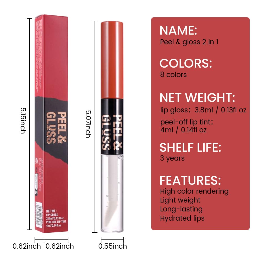 Lip Stain Peel Off Lip Gloss oil Dual-Ended Combo, Vivid Burgundy Lips Liner Stain Peel Off Tattoo, Long Lasting & Waterproof, Transfer-Proof Lip Tint Stain with Lip oil for All Skin Type 04#