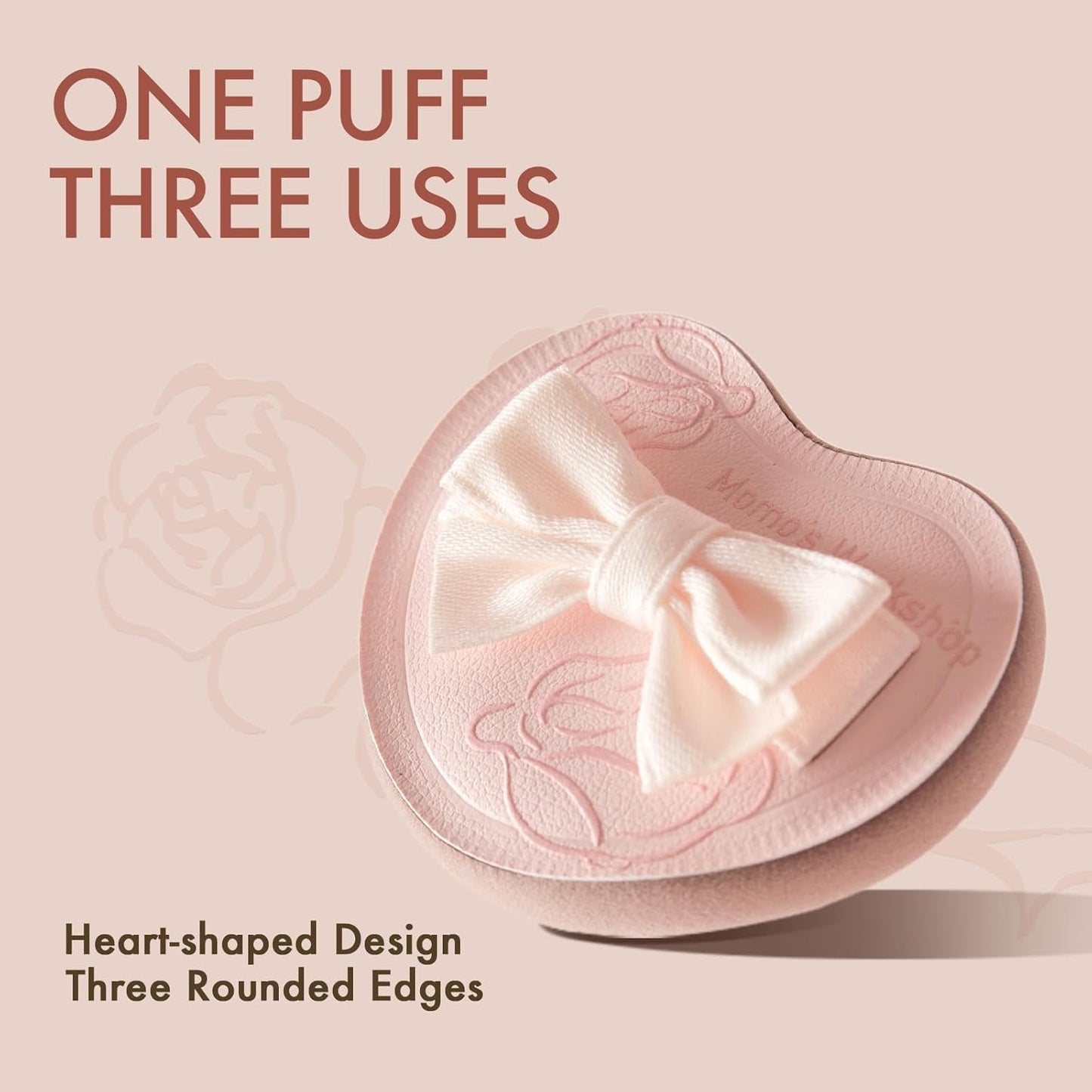 Heart-Shaped Makeup Sponge,Firm Bounce Rubycell, Foundation Sponge with Bow Tie Strap, for Precision Blending of Concealer/Cream Products, 3-Colors,Travel Friendly & Reusable & Storage Case