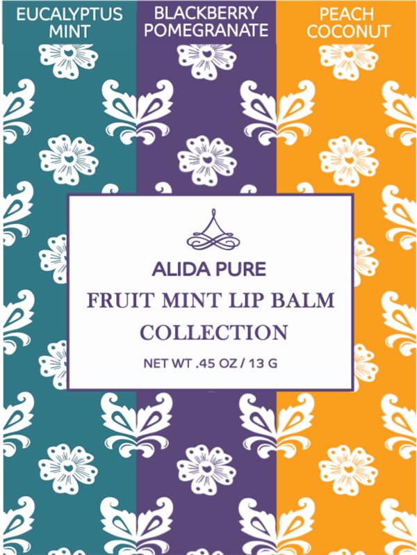 Fruit Mint Lip Balm Collection, Vegan Set, Bees Wax Free, Coconut Oil Free, with Organic Jojoba and Avocado Oil, Vitamin E, Natural Moisturizer For Dry Cracked Lips, 3 Tube Set