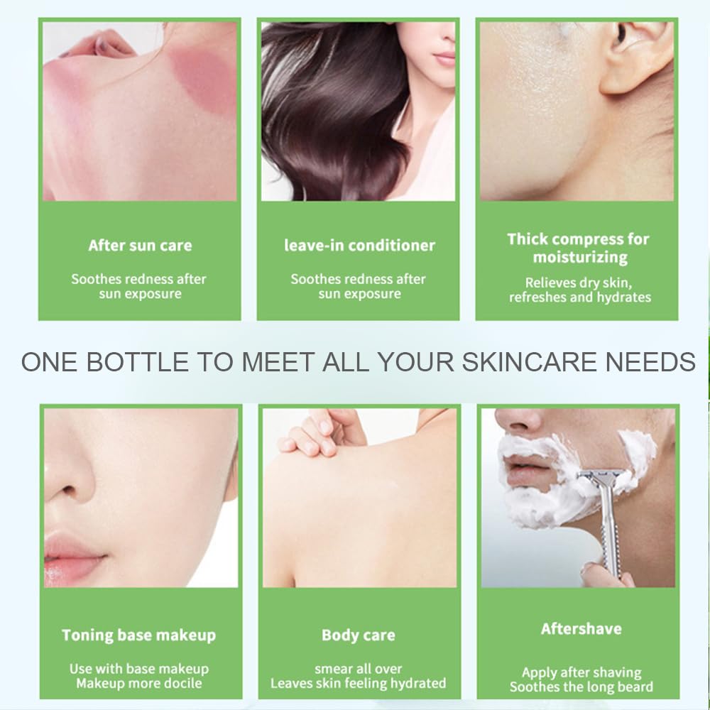 Aloe Vera Gel for Face & Body, Aloe Gel from Freshly Cut Leaves, Fast Absorbing & Non-Sticky, Deep Hydration & Moisturizing for Dry Skin, Sunburn Relief, After Shave, Hair & Scalp Care, All Skin Types