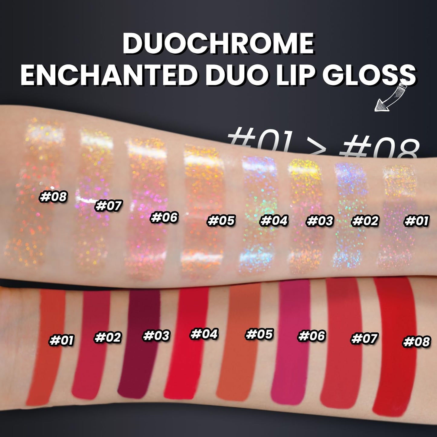 CHARMACY Multichrome Double Head Non-Stick Lip Gloss, Metallic Colourful Lip Glaze, Anti-transfer, Long Lasting Waterproof Liquid Lipstick Makeup (#05)