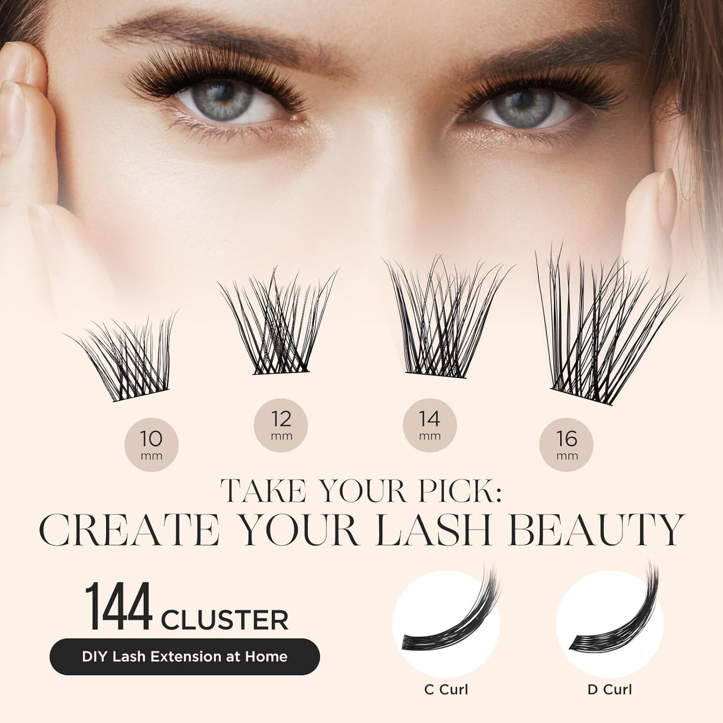 PopUp Lash Clusters 144 Pcs Cluster Lashes DIY Cluster Eyelash Extensions Mega Volume Reusable Individual Lashes Cluster Volume Look Super Thin Band & Soft(D10)