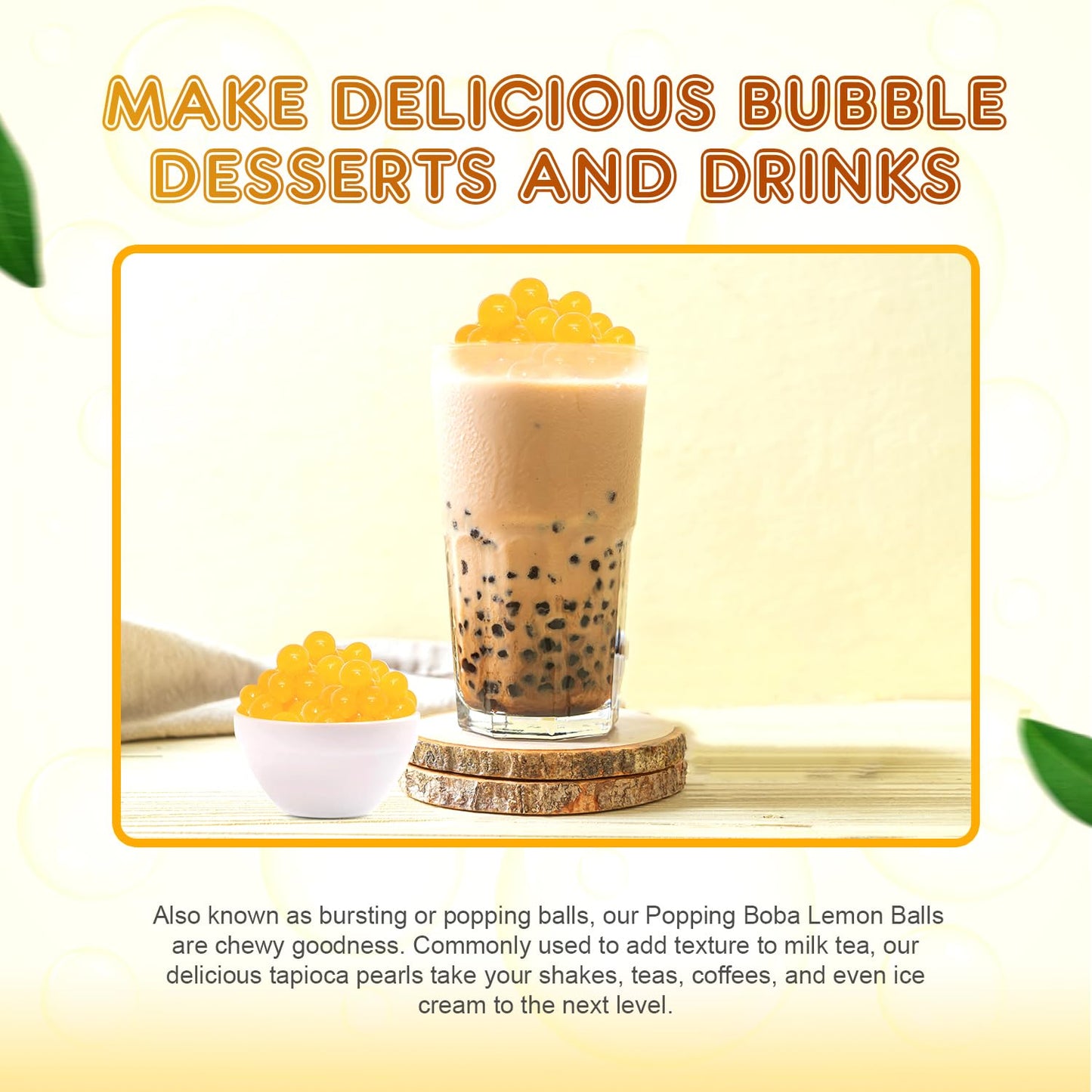 Fanale Lemon Popping Boba Pearls, Vegan, Non GMO, Gluten Free, Fat Free, Perfect for Bubble Tea, Smoothies, Ice Cream, Desserts, and Beverages.