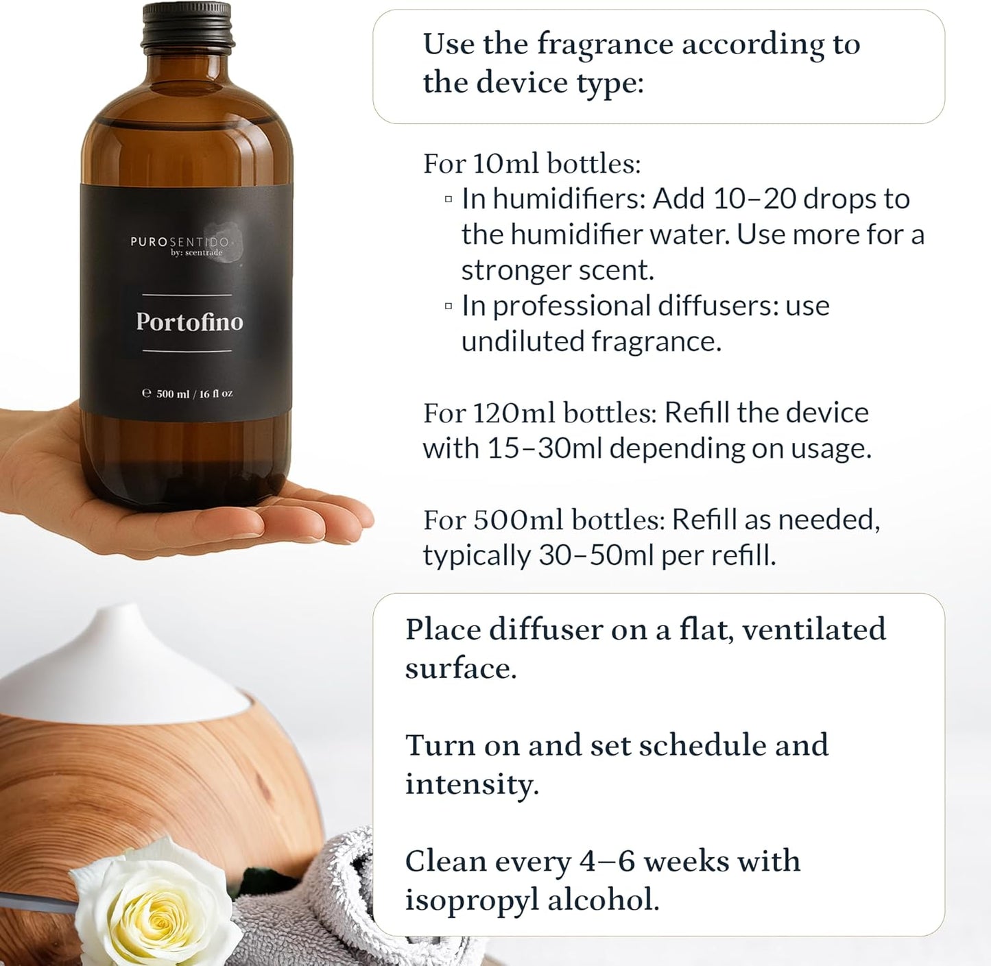 PuroSentido Portofino Aroma Oil (120ml) - Luxury Essential & Fragrance Oil for Diffusers and Humidifiers, Sicilian Lemon, Rosemary and Musk Home & Hotel Scent