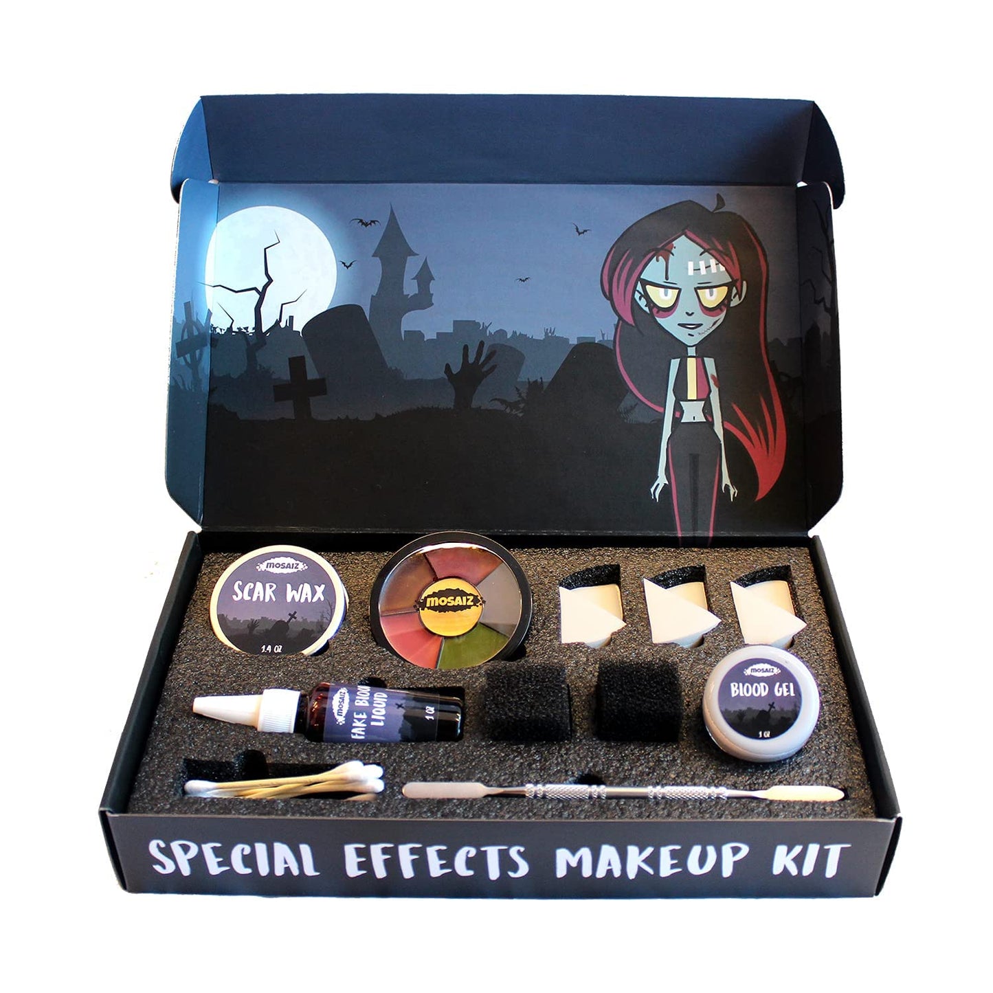 SFX Makeup Kit, Special Effects Makeup Kit with Fake Blood and Scar Wax, Makeup Sponges and Skin Spatula, Zombie Makeup Kit