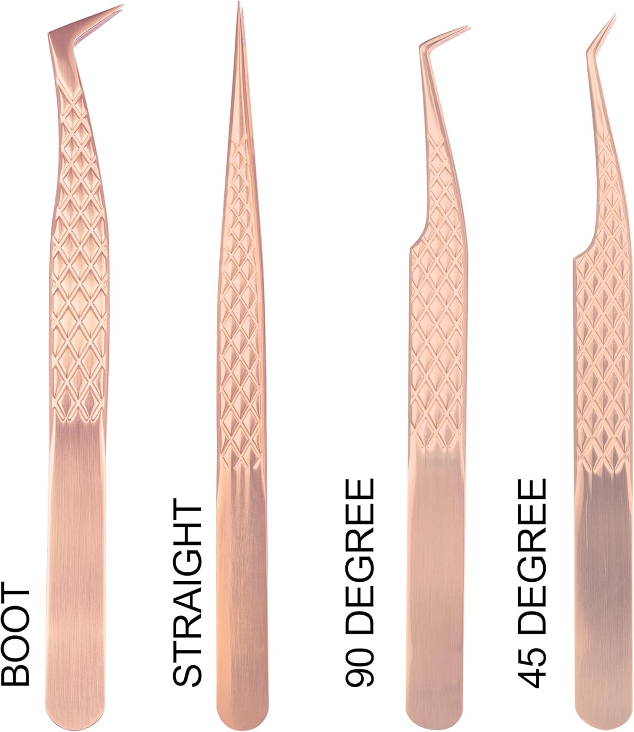 Fiber Tip Lash Tweezers For Eyelash Extension 4 Pcs Tweezers Professional Artist Tech Work Kit Tools,Best Volume Eyelash Lashes Extensions Precision Supplies Volume Boot 90 45 Degree(Rose Gold)