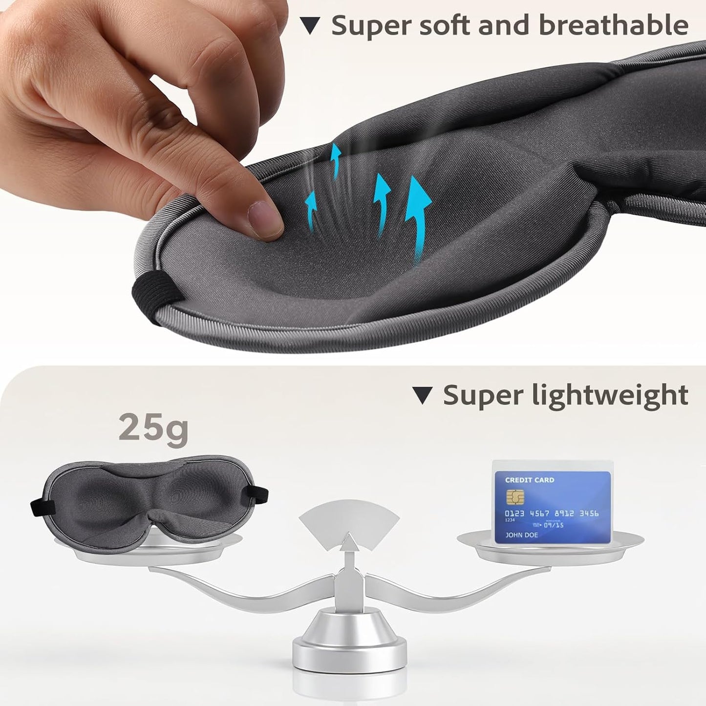 Slim 3D Sleep Mask for Side Sleepers, Blackout Sleeping Mask for Men, Women & Girls, Zero Eye Pressure, Ultra Soft Eye Masks for Sleeping, Perfect for Travel, Nap, Meditation, Airplane (Gray)