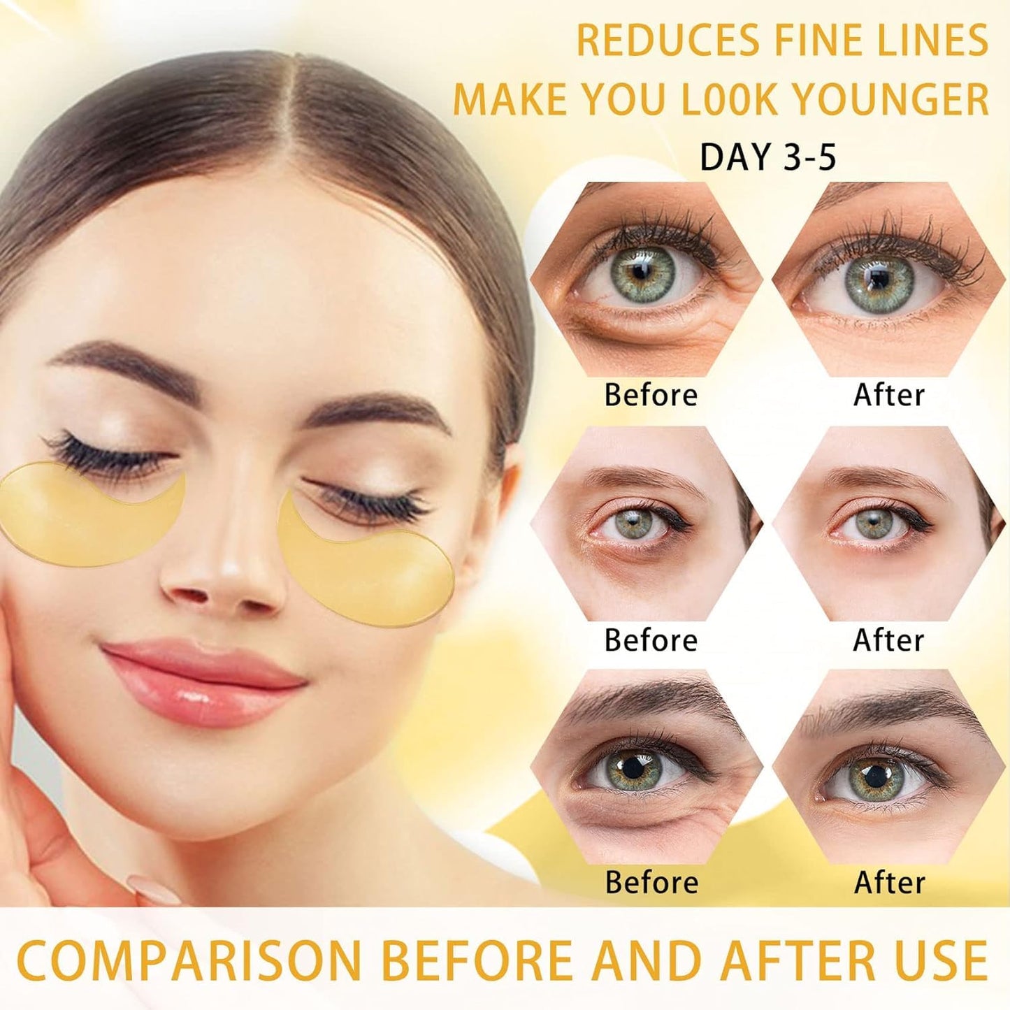 Under Eye Masks (24K Gold) for Puffy Eyes & Dark Circles Treatments-30Pair Under Eye Patches for Hydrating and Moisturizing and Smooth Wrinkles,Improve and Firm Eye Skin