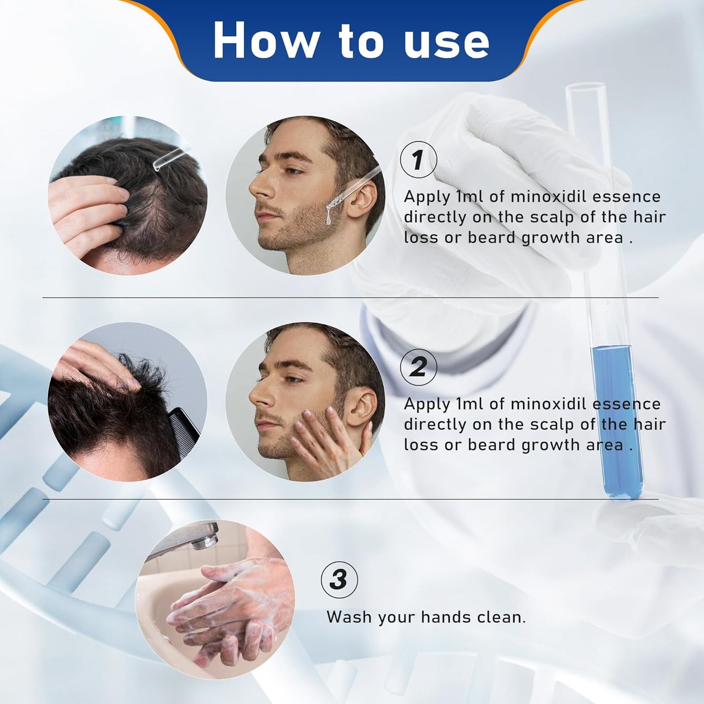 5% Minoxidil for Men Hair & Beard Growth Kit, Minoxidil for Women Hair Growth Serum, Extra Strength Hair Loss Treatment for Thinning Hair, Promotes Thicker Fuller Regrowth, Nourishes Scalp, 3 × 2oz