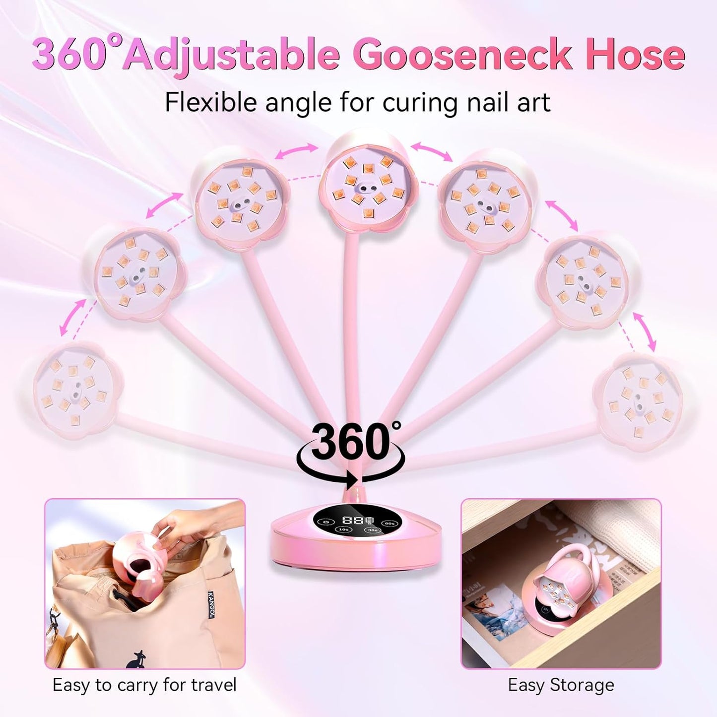 Makartt UV LED Nail Lamp - Mini UV Light for Gel Nails Polish Fast Curing Goosenecks Lamp 30W Rechargeable LED Nail Light Nail Dryer with 4 Timers & Auto Sensor for Salon Home DIY Use