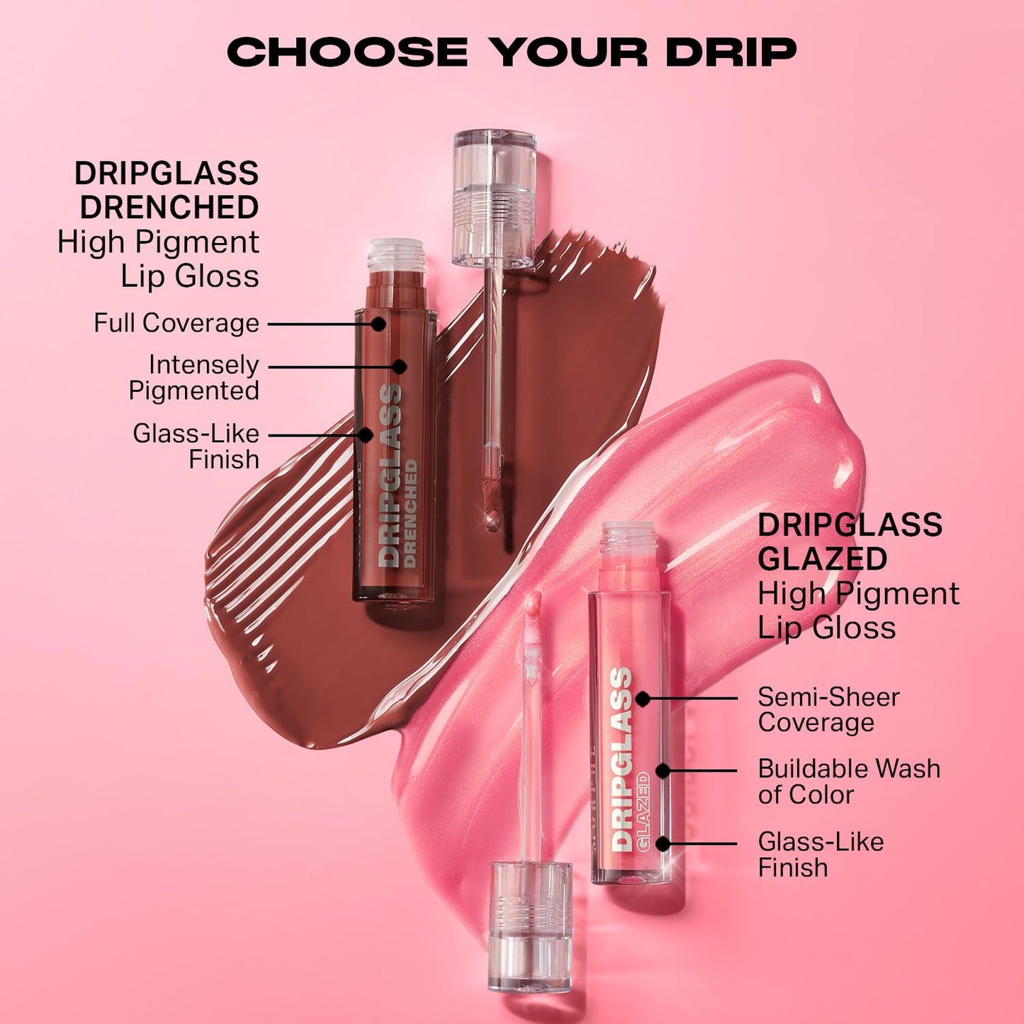 MORPHE Dripglass High Shine Lip Gloss - Glazed, Semi-Sheer & Nourishing Lip Makeup - Buildable Formula Infused with Plant-Derived Squalane & Vitamin E - Shatterproof Mauve (0.13 oz)