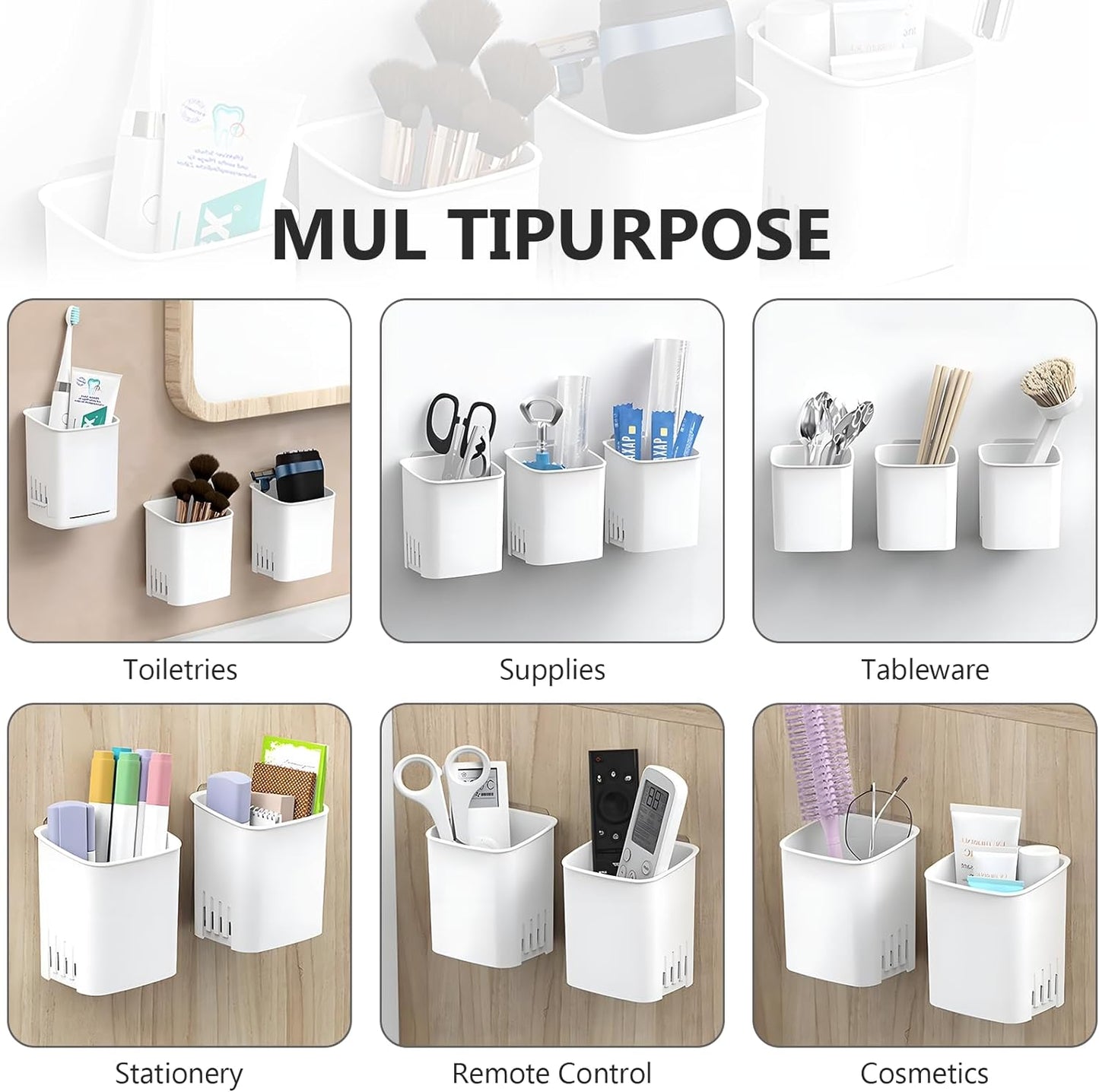 2 Packs Wall Mounted Toothbrush Holders, Self Adhesive Bathroom Toothbrush Wall Holder for Electric Toothbrush, Toothpaste, Razor,Shower Item (White