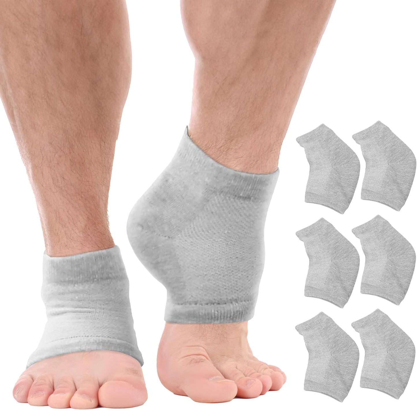 Moisturizing Socks for Mens Cracked Heels - Moisturizer Heel Sleeves to Smooth & Soften Rough Cracked Heels & Dry Feet. Large Aloe Moisturizing Heel Socks (Gray - 3 Pairs, X-Large)