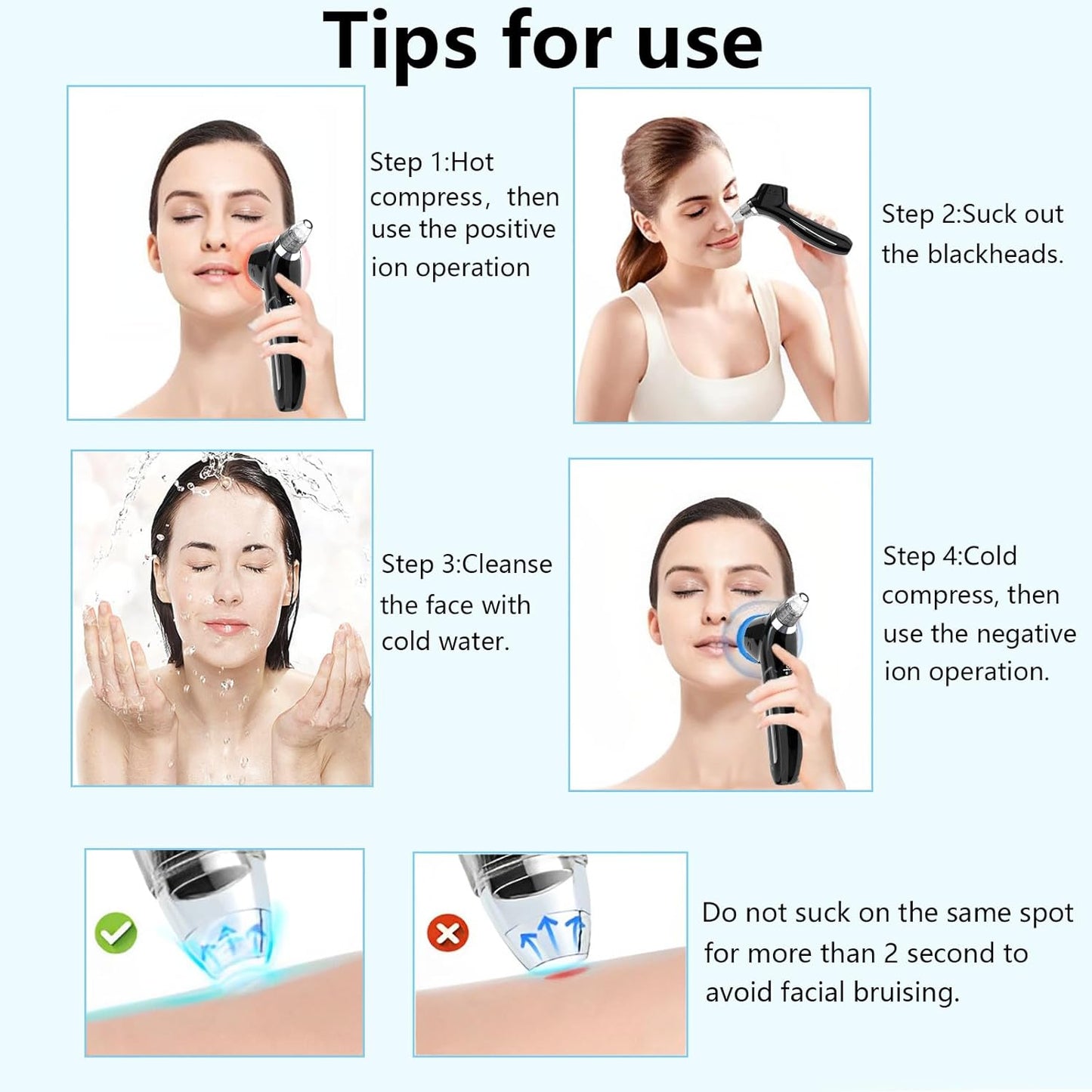 Blackhead Remover Vacuum Face Suction Pore Cleaner with Hot&Cold Compress Positive&Negative Ion Massage Nose Whitehead Remover Pimple Sucker with 5 Probes Pore Extractor Tool… (Black)