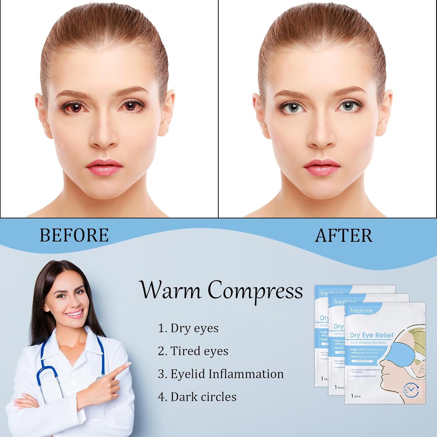 FRESHME Warm Compress Eye Mask - 10 Packs Steam Eye Masks Disposable Self Heated for Dry Eyes, Warming Compresses Sleeping Travel Essentials Self Heating Eye Masks for SPA Relieve Eye Fatigue Stress