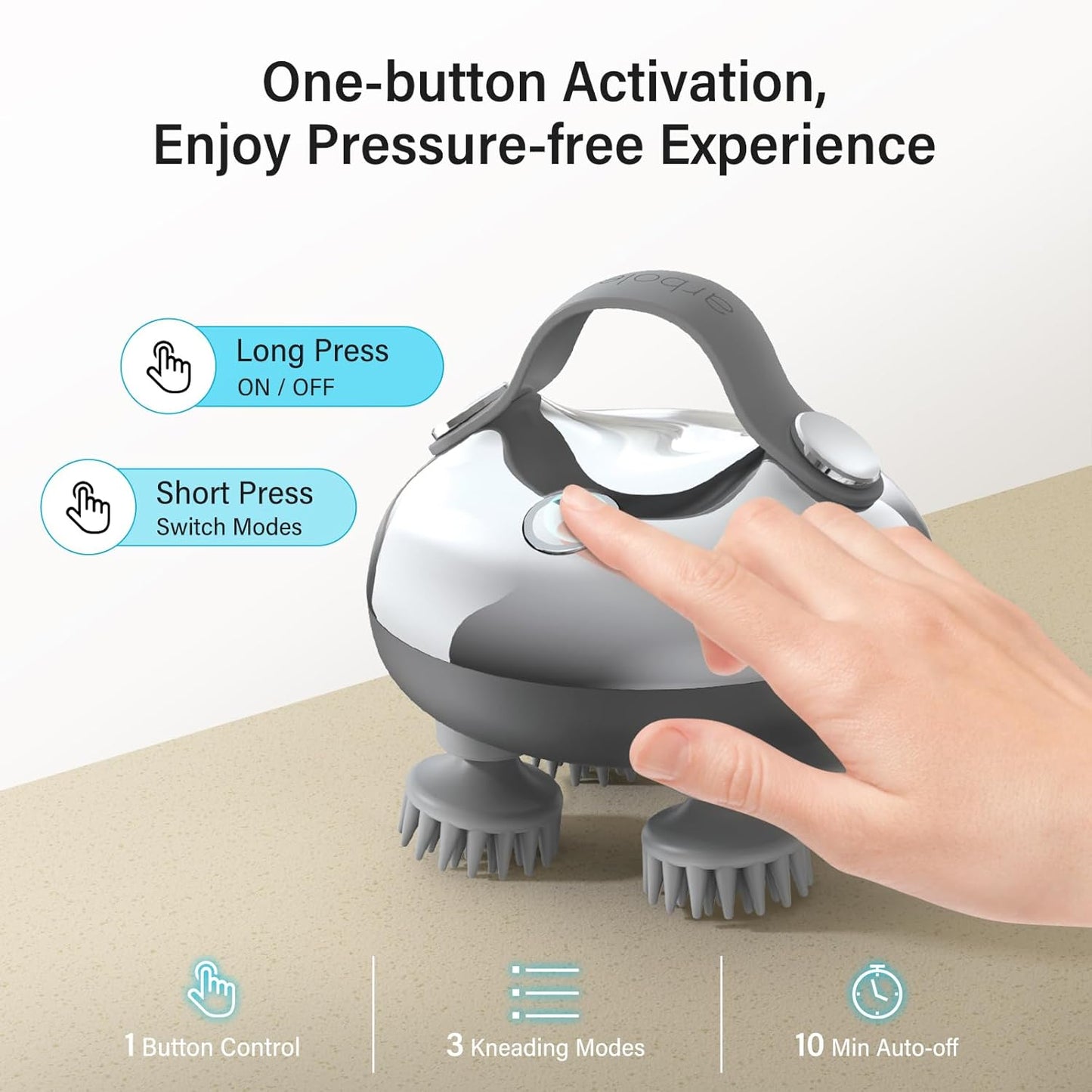 arboleaf Scalp Massager Rechargeable Head Massager Scalp Stress Relax, Waterproof Handheld Hair Scratcher with 8 Removable Massage Claws, Gift for Dad Mom