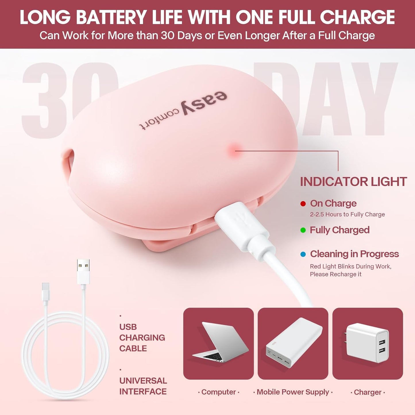 Toothbrush Sterilizer, Travel Toothbrush Covers Case with Holder, Portable USB Charging Toothbrush Cleaner Case with Blue Light (Pink)