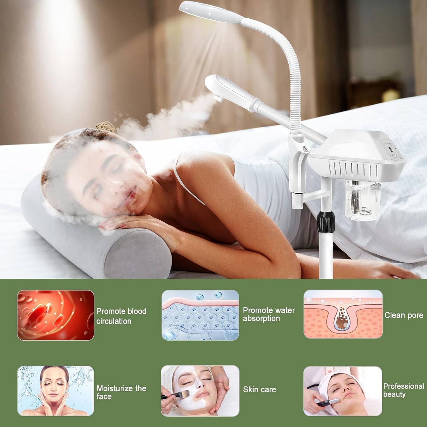 Professional Facial Steamer for Deep Hydration,2in1 Ozone Face Steamer with 5X Magnifying Lamp,Suitable for Home Use or Beauty Spa Deep Cleansing and Hydration