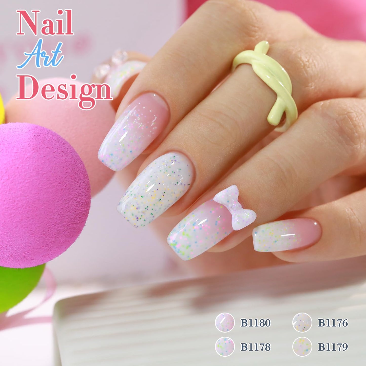 Double Rhythm 0.5 Oz Glitter Gel Polish Set of 6 Color with Display Borad 15 ml Full Size Kit Shimmer Reflective Sparkle Soak Off Manicure Salon DIY at Home (Eggshell Green Purple Colorful Dots-T6-41)