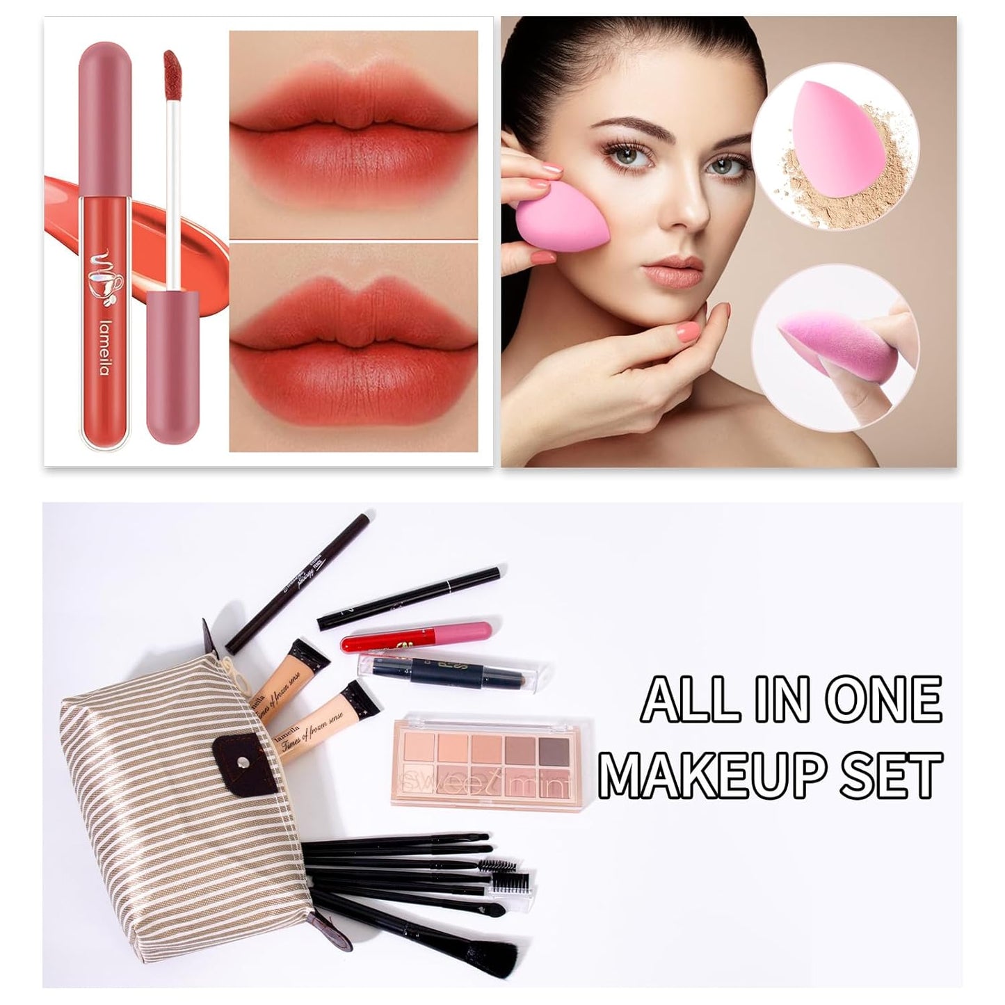 Makeup Kit For Girls Teens Women, Makeup Set, Makeup Present, Includes Eyeshadow Palette, Foundation, Eyebrow Pencil, Eyeliner, Lip Gloss, Counter Stick, Makeup Brush Set Bag & Sponge
