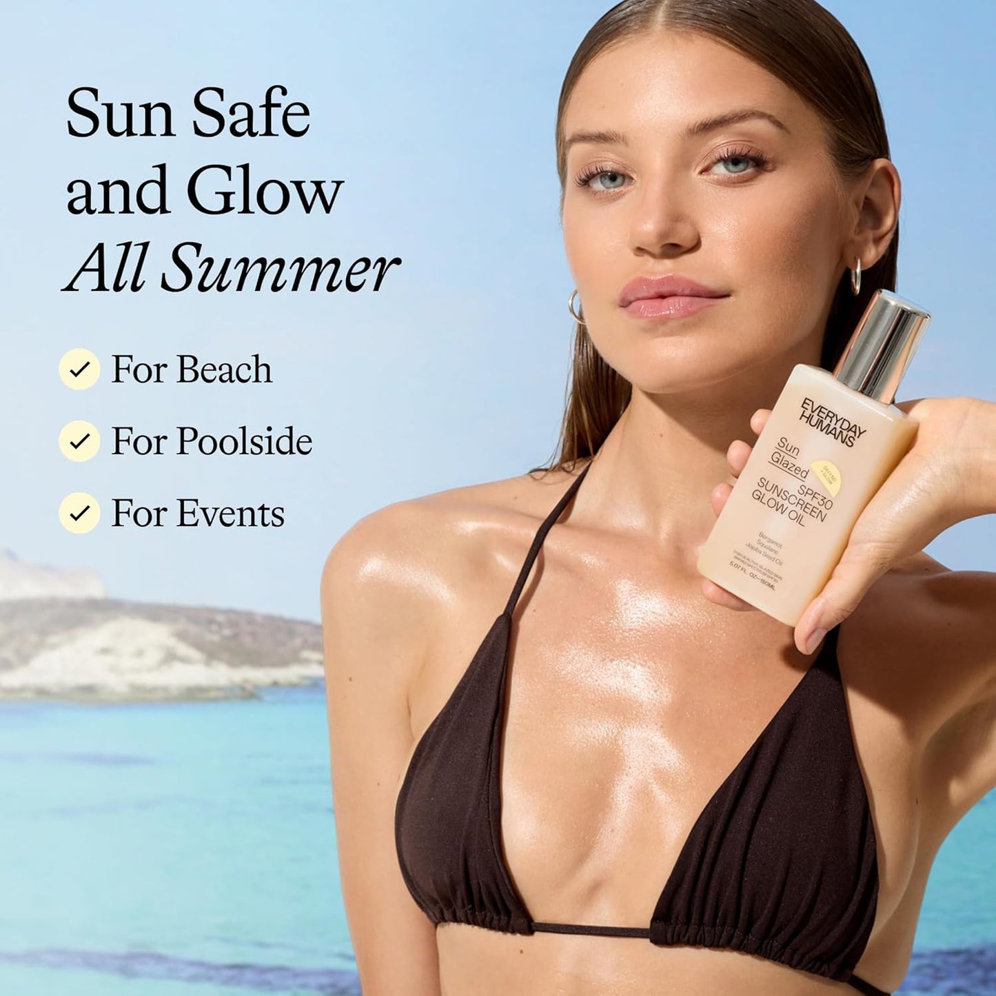 Everyday Humans Sun Glazed SPF30 Sheer Body Glow Oil with Gold Mica | Hydrating Non-Sticky Glowing UV Protection Cruelty Free 5.1 Fl Oz | Bergamot, Squalane, Jojoba Seed Oil | UVA/UVB Broad Spectrum