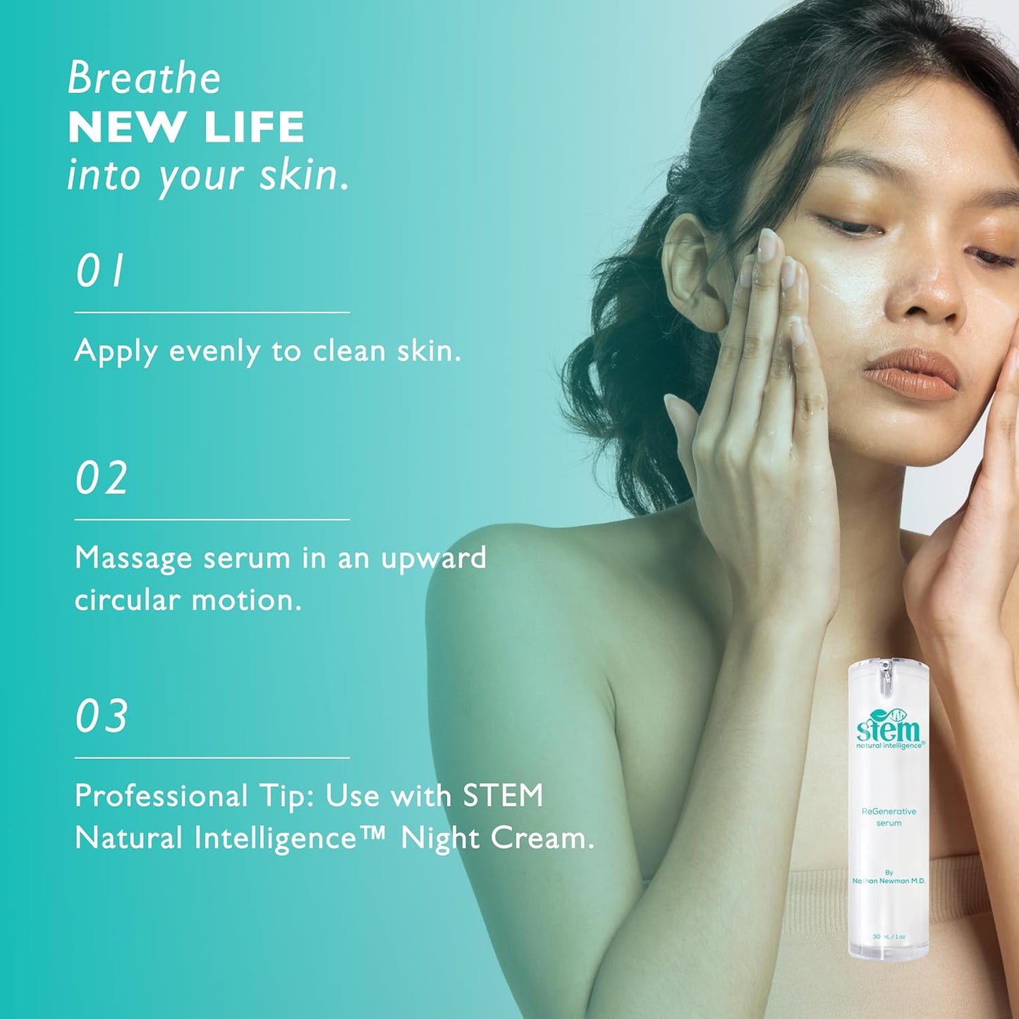 STEM Natural Intelligence Skin and Face ReGenerative Serum for Women, Facial Moisturizer Skin Care Peptides Serum, Luxury Face Moisturizer for Women, Hydration Serums, Antioxidant Support Serums, 1 oz