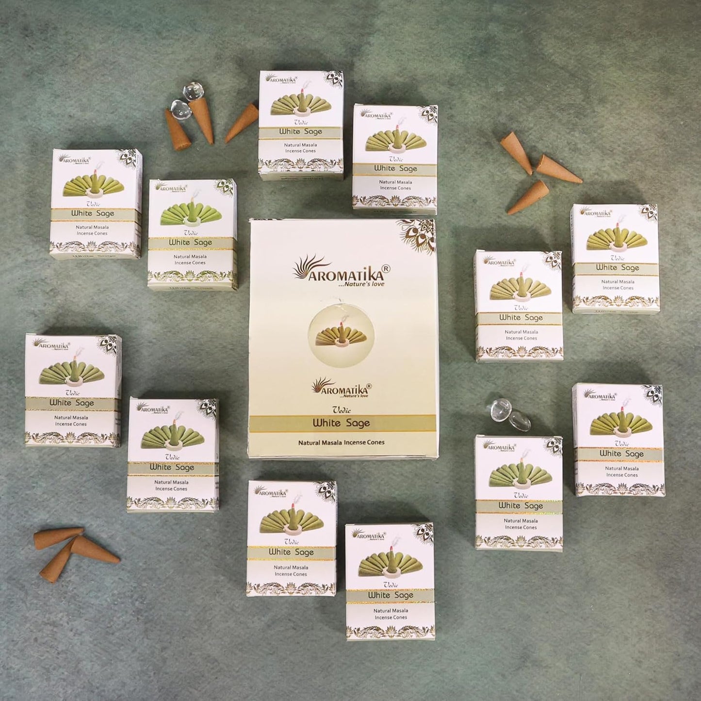 ARO VATIKA Vedic White Sage Natural Masala 120 Incense Cones in Pack of 12 Boxes| Best for Prayer, Reiki, Meditation and Relaxation | Burn Time- 25 mins