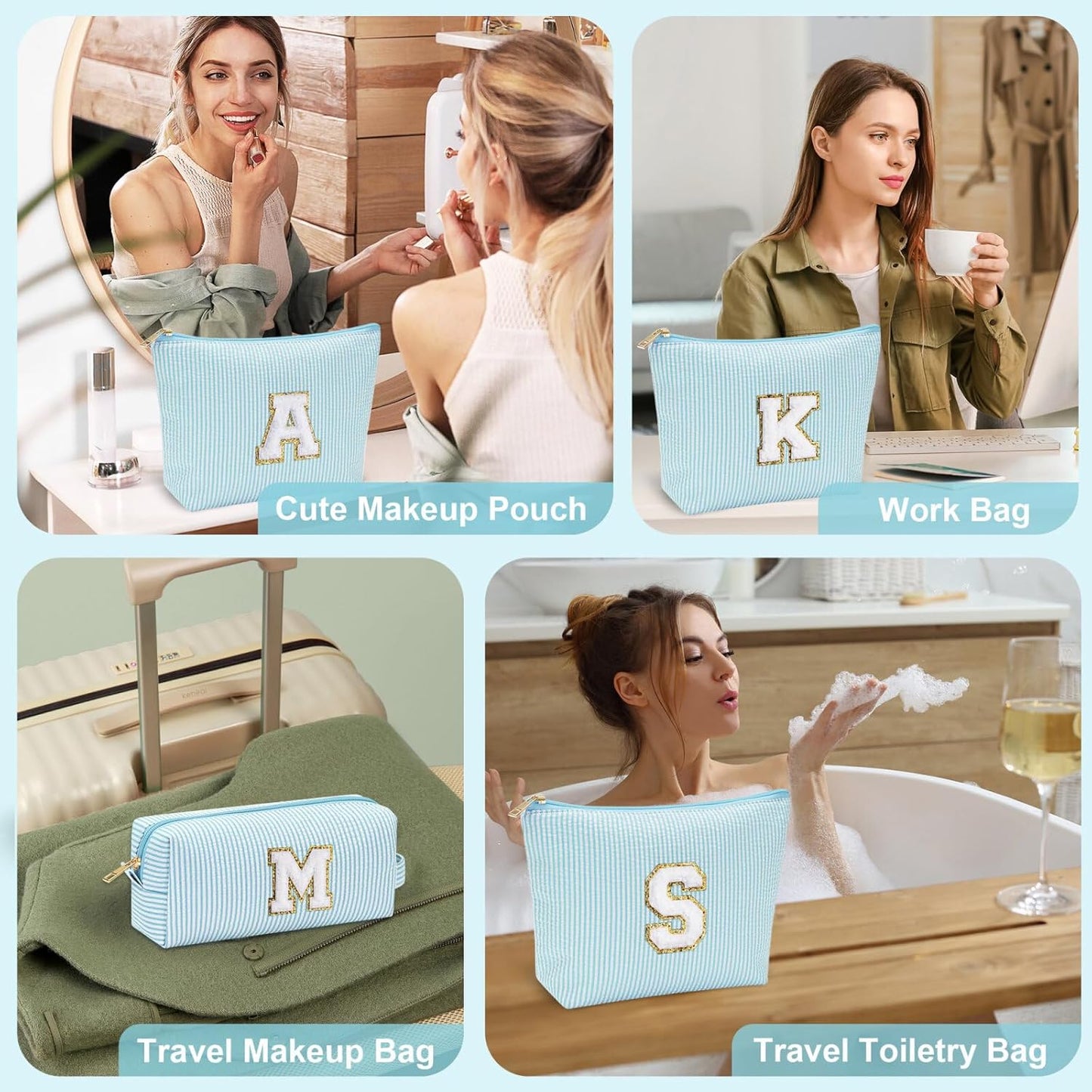 YOOLIFE Initial Makeup Bag for Women Girls - Skin Care for Teens 10-12 | Make Up Bag | Gifts for Women | Graduation Gifts | Mothers Day Gifts | Tween Girls Trendy Stuff Spring Break Essentials T