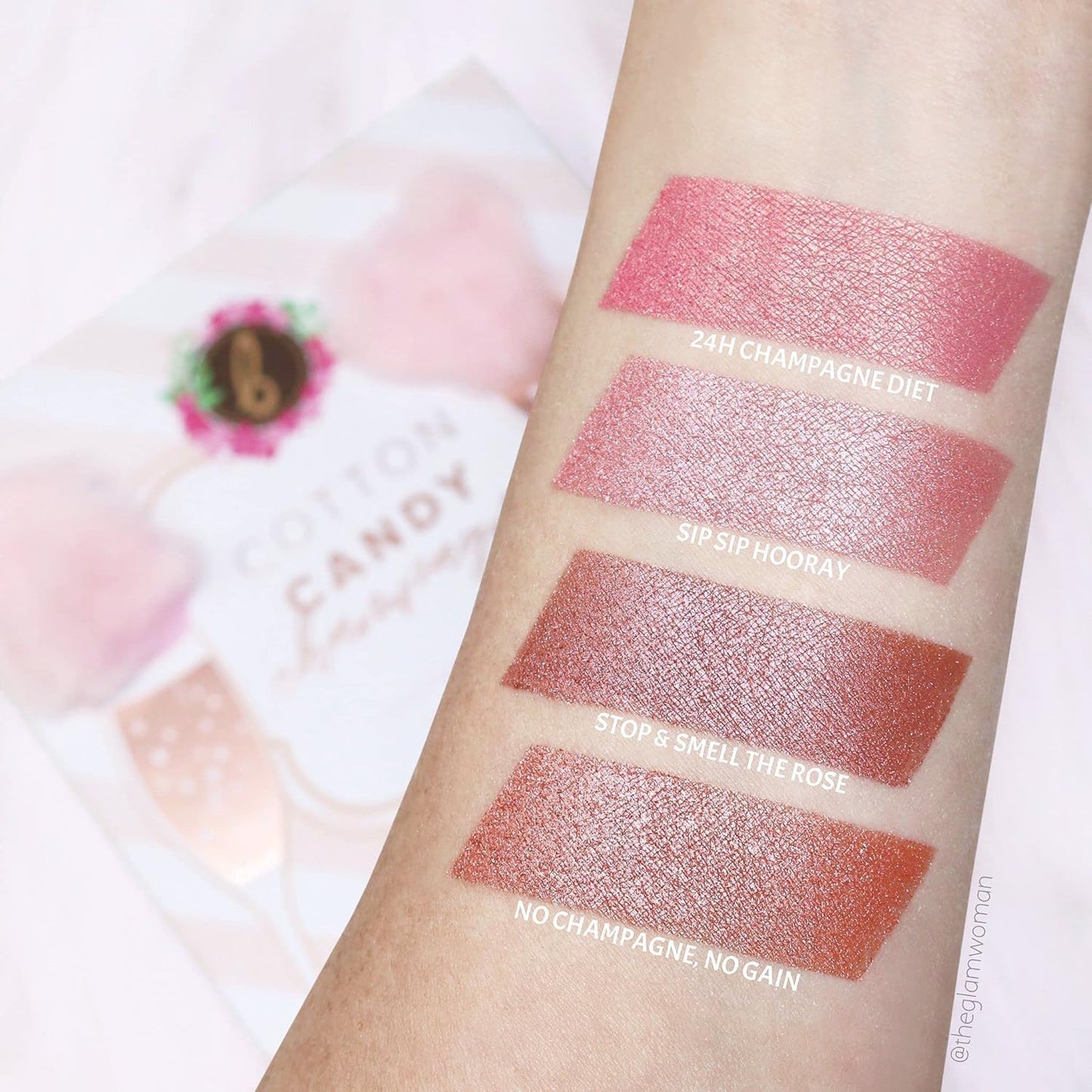 Beauty Bakerie Cotton Candy Champagne Blush Makeup Palette, Long Lasting Pigment, Matte and Metallic Highlighter Makeup, 4 Highlight Shades