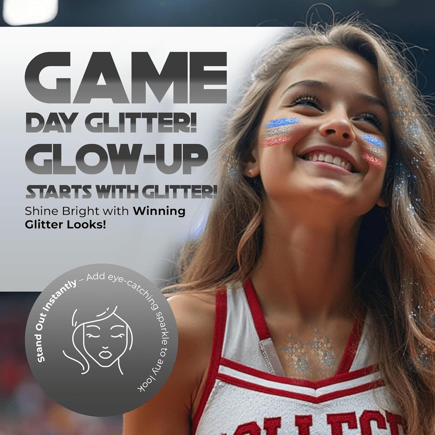 Face, Body & Hair Glitter Gel – Halloween Glitter for Kids and Women – 3 Oz Cosmetic-Grade Gel w/Moon & Stars for Festivals & Halloween Party, Easy Apply & Wash Off - Silver/Gold 2Pack