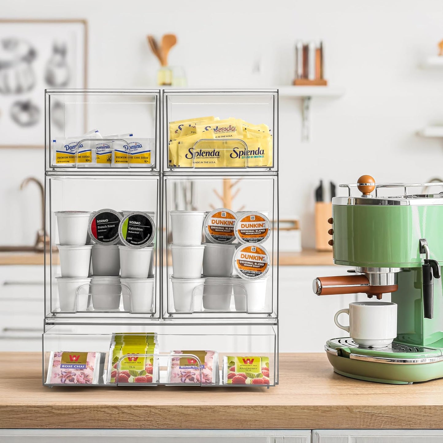 Sorbus Acrylic Storage Containers - 5 Pack, Stackable Storage Bins Set for Bathroom Organization - Clear Acrylic Drawer Organizers - Makeup Case Pull-Out Drawers (7.6’’ and 4.4’’ Tall and 12.1’’ Wide)