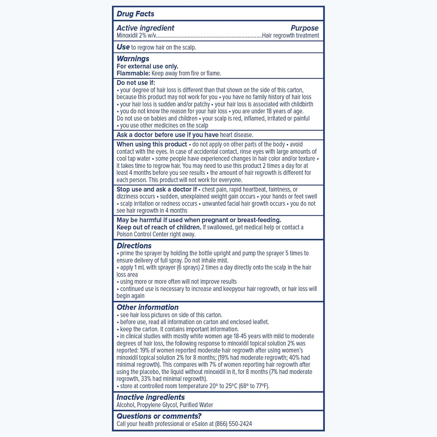 eSalon Hair Regrowth Treatment, 2% Minoxidil Topical Solution, 2.7 fl oz, One Month Supply, for Women