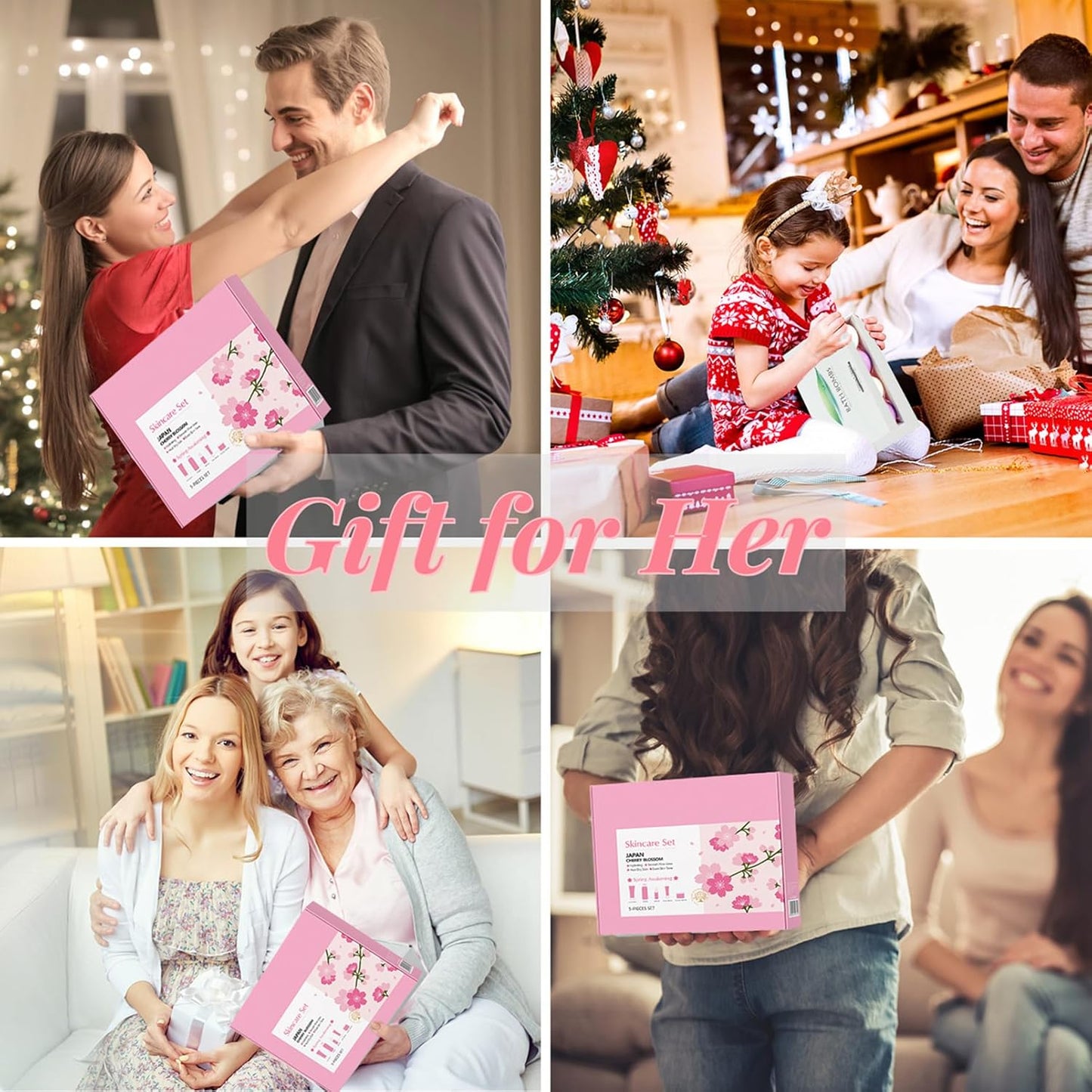 Korean Skin Care Set - Sakura Skin Care Sets & Kits - Women Gift Sets with Cleanser-Toner-Serum-Face Cream-Eye Cream - Skin Care Routine Kit for Women - Beauty Products Gift Box (SetB)