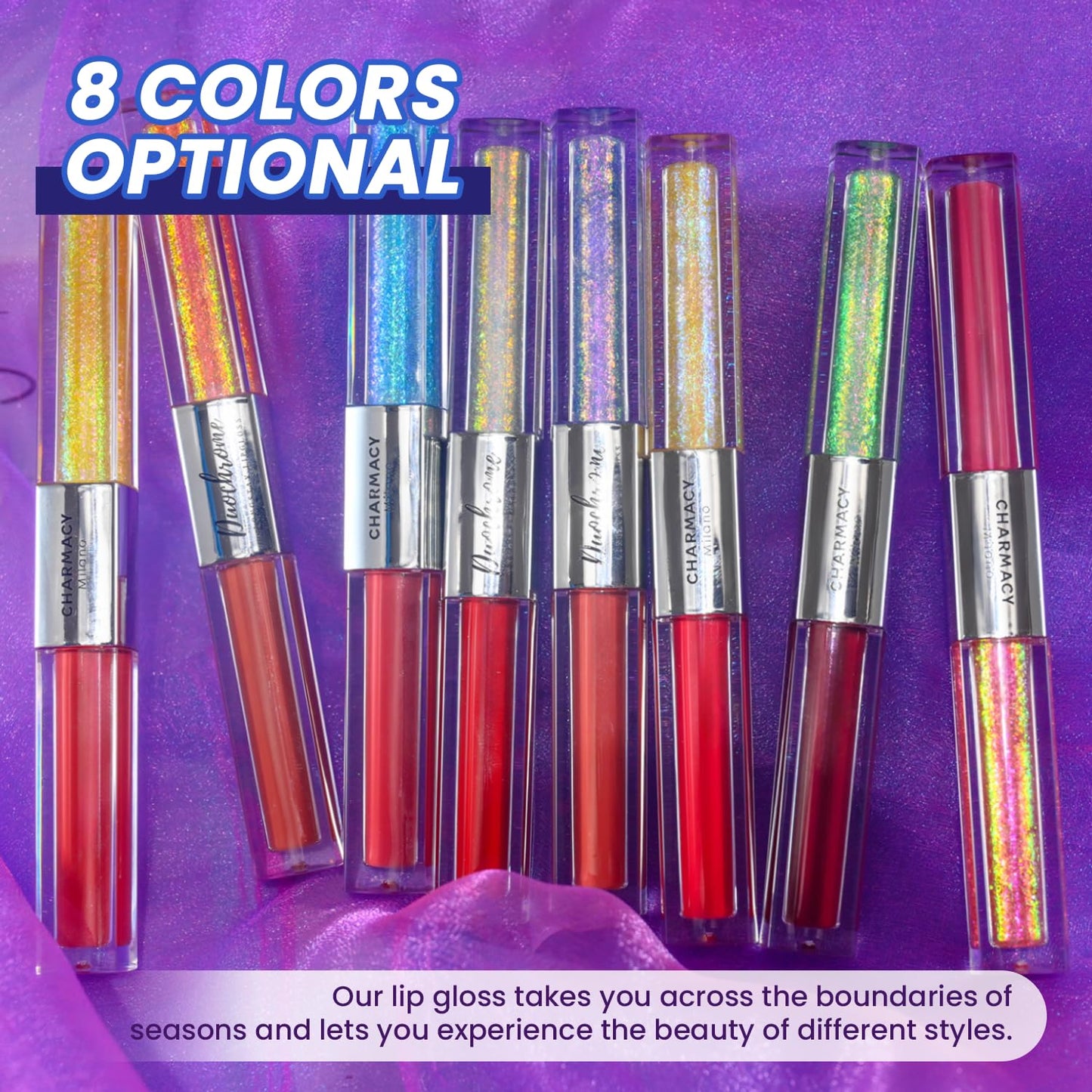 CHARMACY Multichrome Double Head Non-Stick Lip Glaze, Metallic Colourful Lip Gloss, Anti-transfer, Long Lasting Waterproof Liquid Lipstick Makeup (#03)
