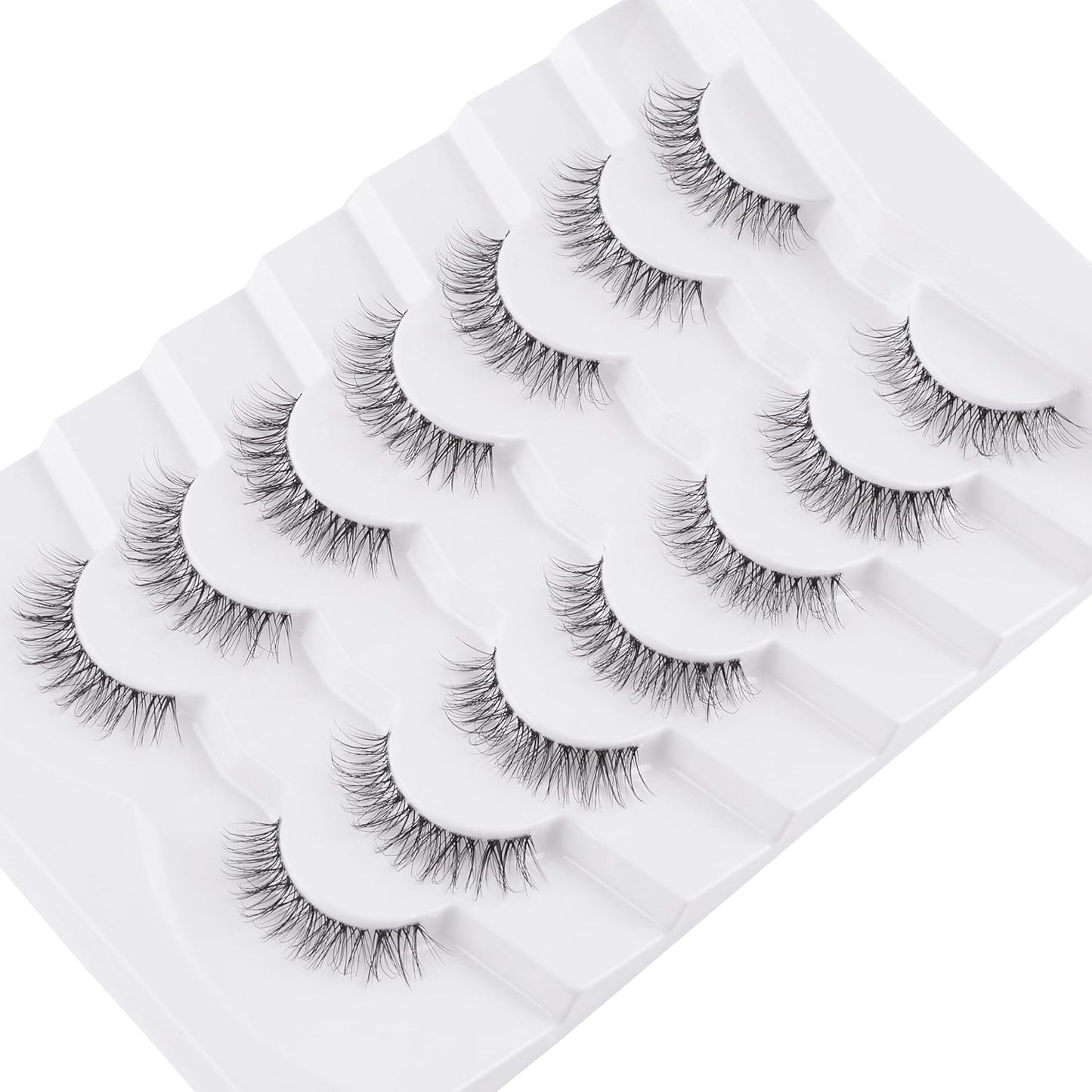 Natural Lashes False Eyelashes 12 MM Short Lashes WIspy 3D Volume Fake Eyelashes Pack C Curl Soft Eye Lash with Thin Cotton Band 7 Pair False Lashes Siligli