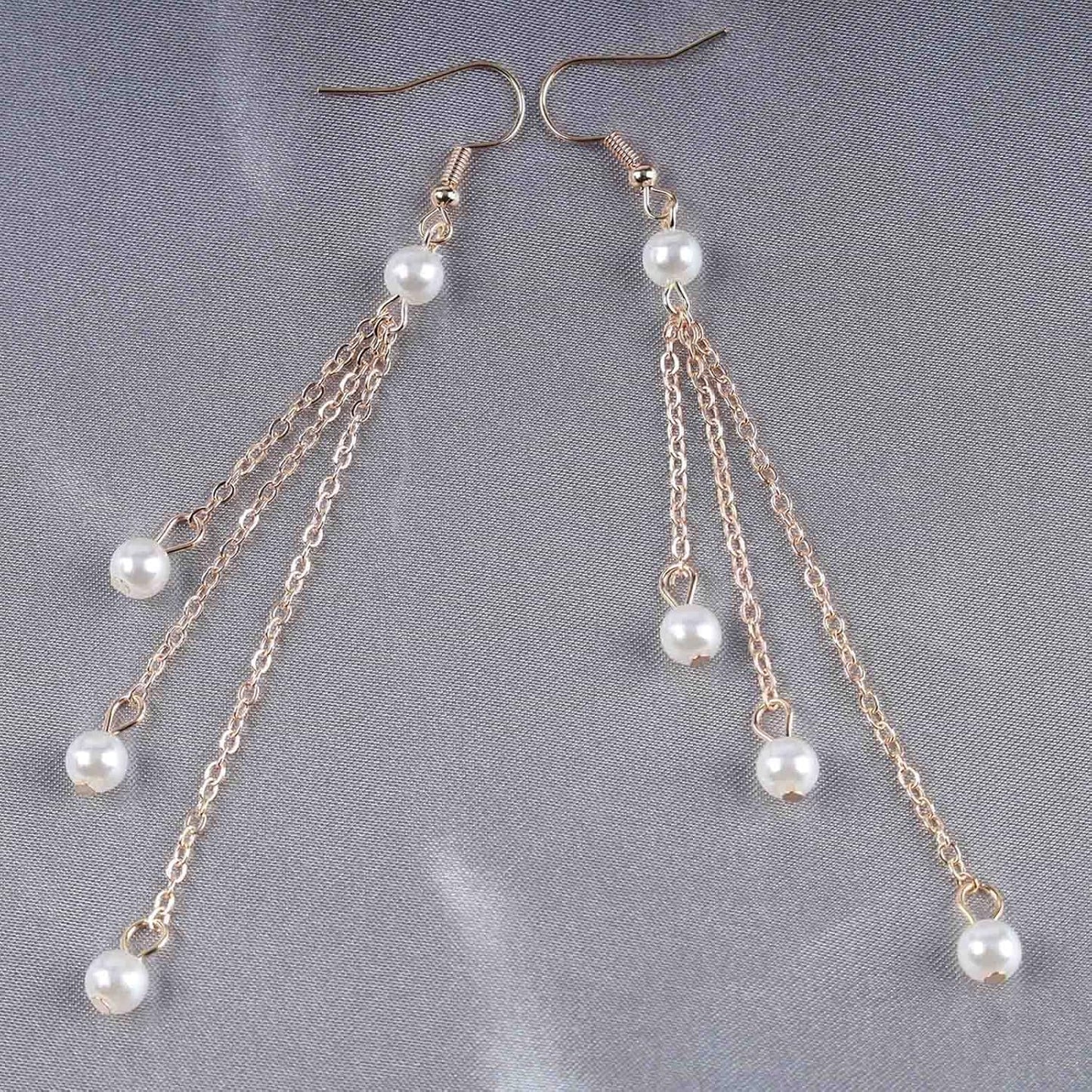 Vintage Pearl Dangle Earrings Gold Pearl Chain Drop Earrings Tiny Pearl Tassel Earrings Long Pearl Bridal Hook Earrings Jewelry for Women