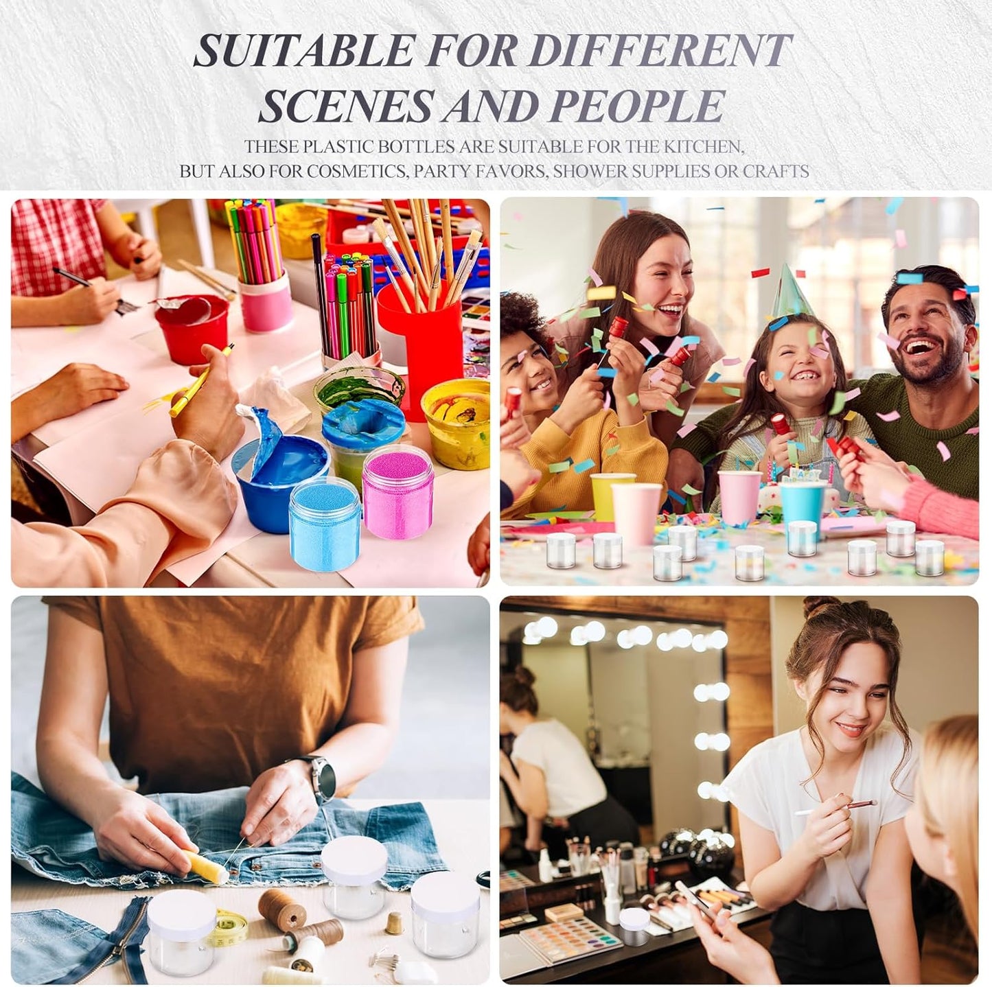 SATINIOR 36 Pieces 4 oz Plastic Jars with Lids Wide Mouth Airtight Reusable Container Acrylic Cosmetic Small Jars for Lotions Ointments Travel Toiletries Creams Make up Storage(White)