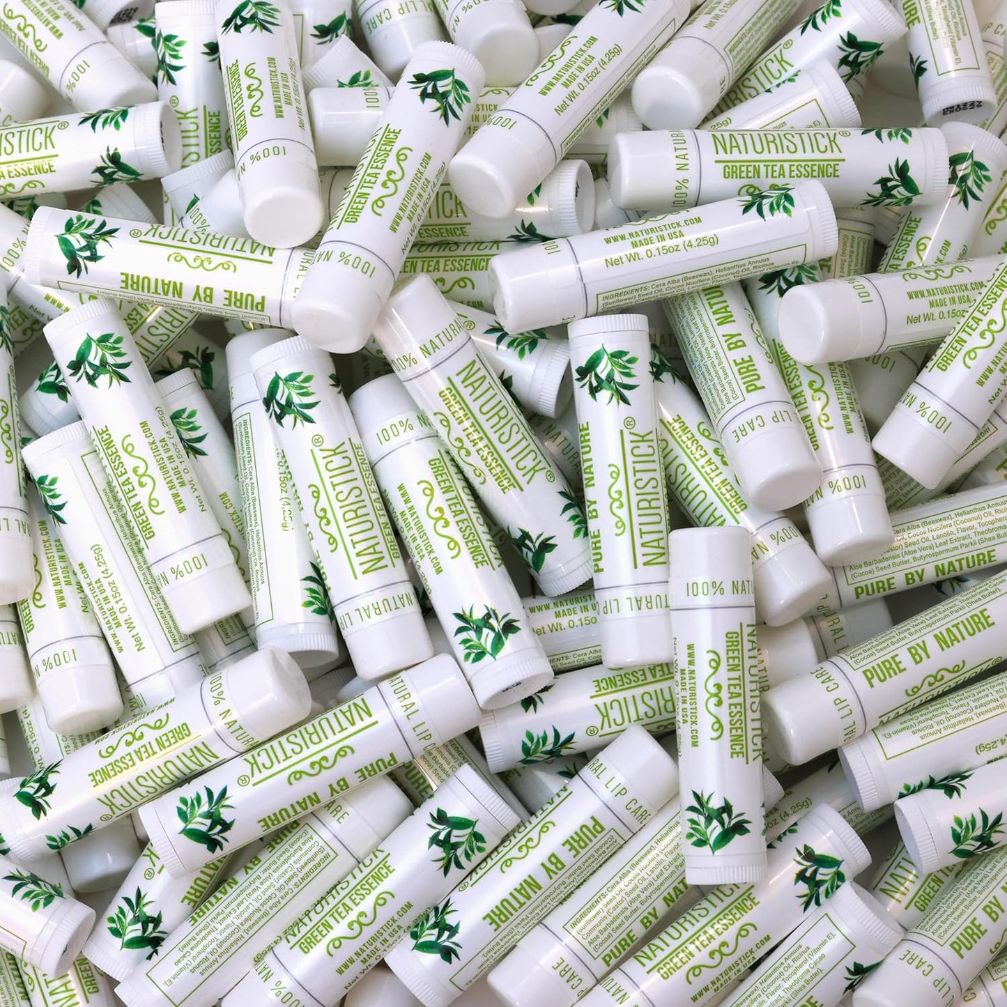 150-Pack Lip Balm in Bulk by Naturistick. Green Tea Scent. 100% Natural Ingredients. Best Beeswax Chapstick for Dry, Chapped Lips. Made in USA