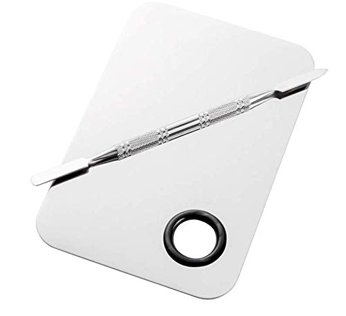 Professional Pro Stainless Steel Makeup Palette Cosmetic Palette with Spatula Tool Makeup Art Tool For Nail Art Eye Shadow Eyelash Makeup Professional Pigment Blending（6 x 4 Inch Sliver）